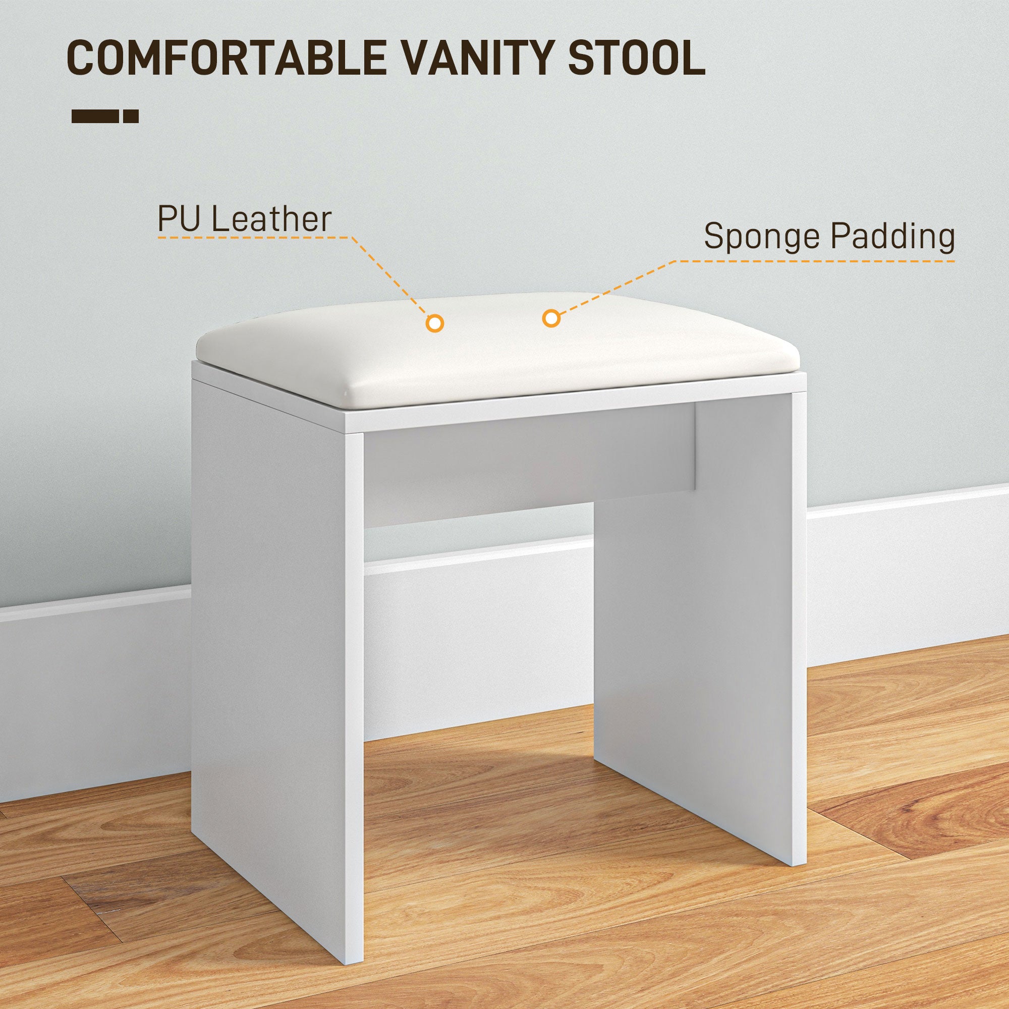 HOMCOM Vanity Set with Mirror and Stool, Makeup Vanity Table with Storage Drawer, Cabinet, Adjustable Shelf for Bedroom, White