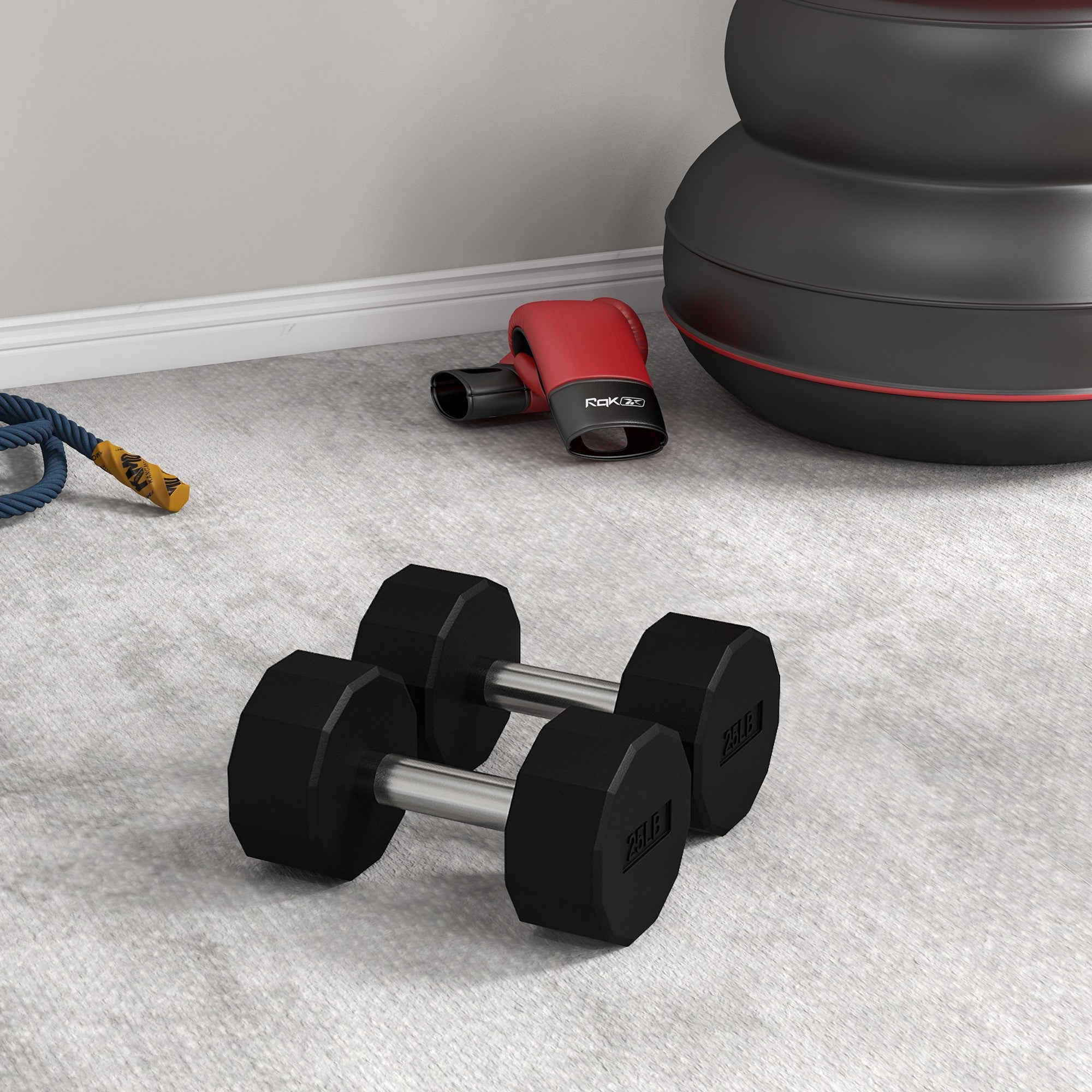 Soozier 2 x 25lbs Dumbbells Set with Non-Slip Grip, Rubber Covered Weights for Men Women Home Gym Workout