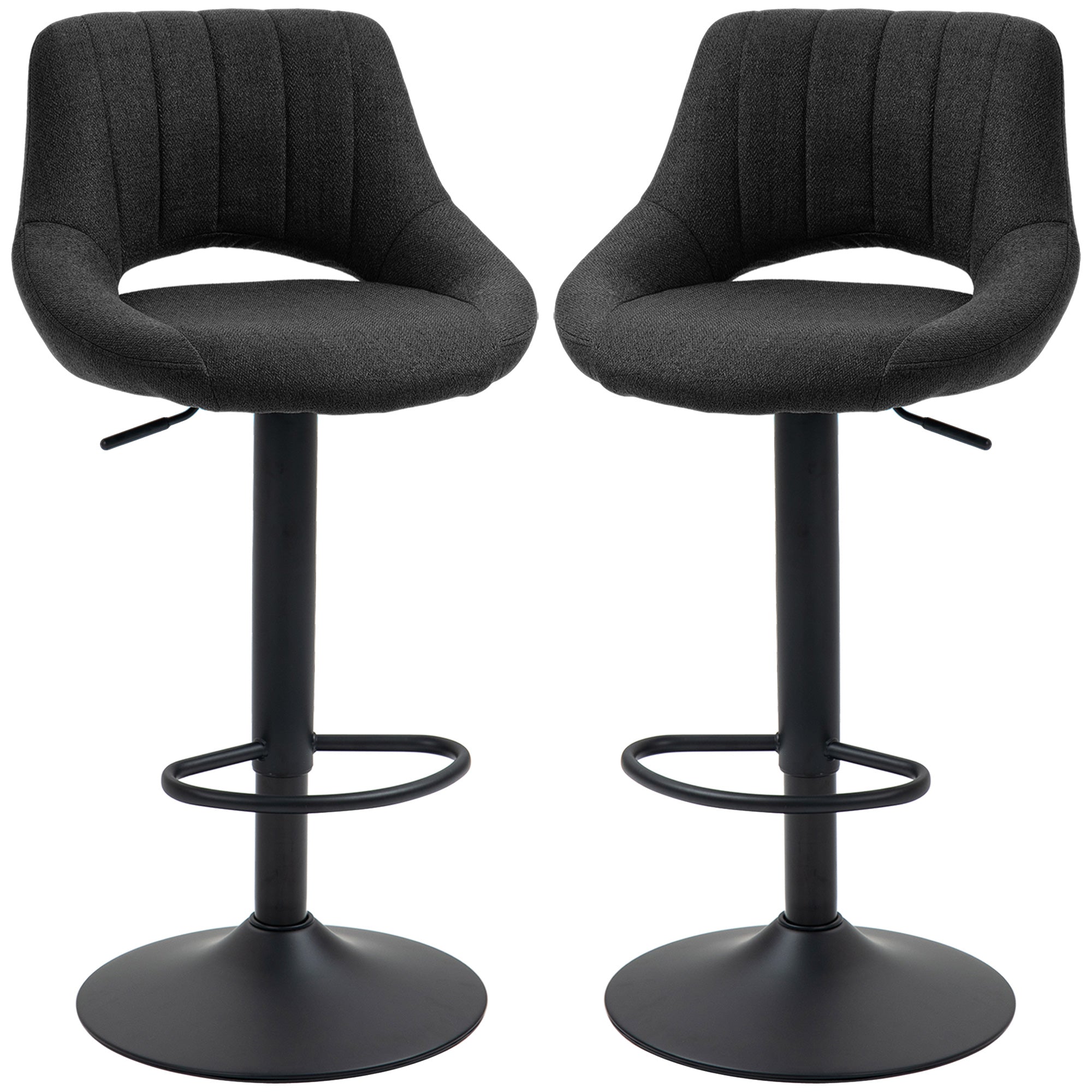 HOMCOM Swivel Bar Stools Set of 2, Linen Upholstered Counter Height Barstools with Round Metal Base