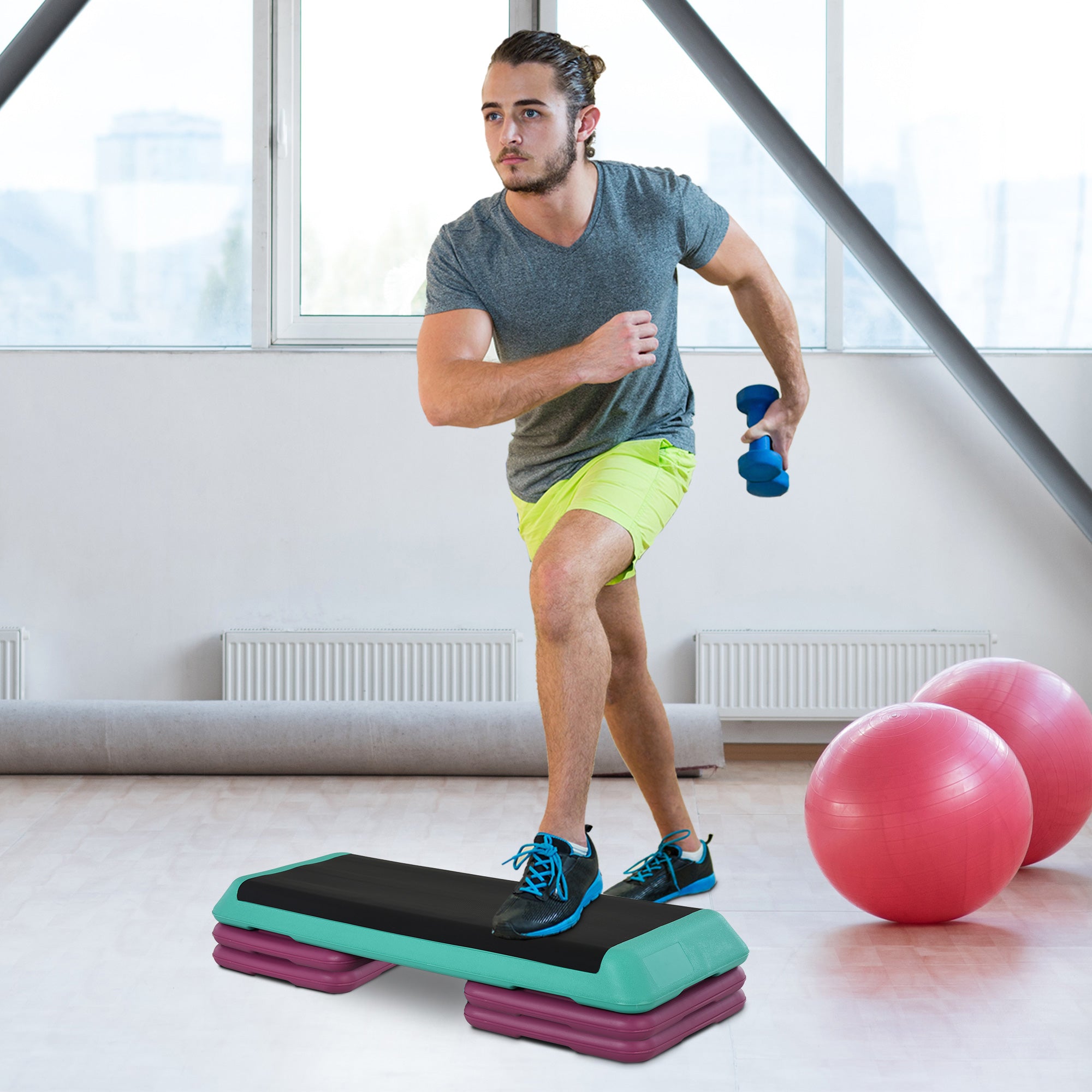 Soozier 3.9"/5.9"/7.9" Aerobic Stepper Exercise with Non-Slip Top for Home, Office, Indoor, Outdoor, Multicolour