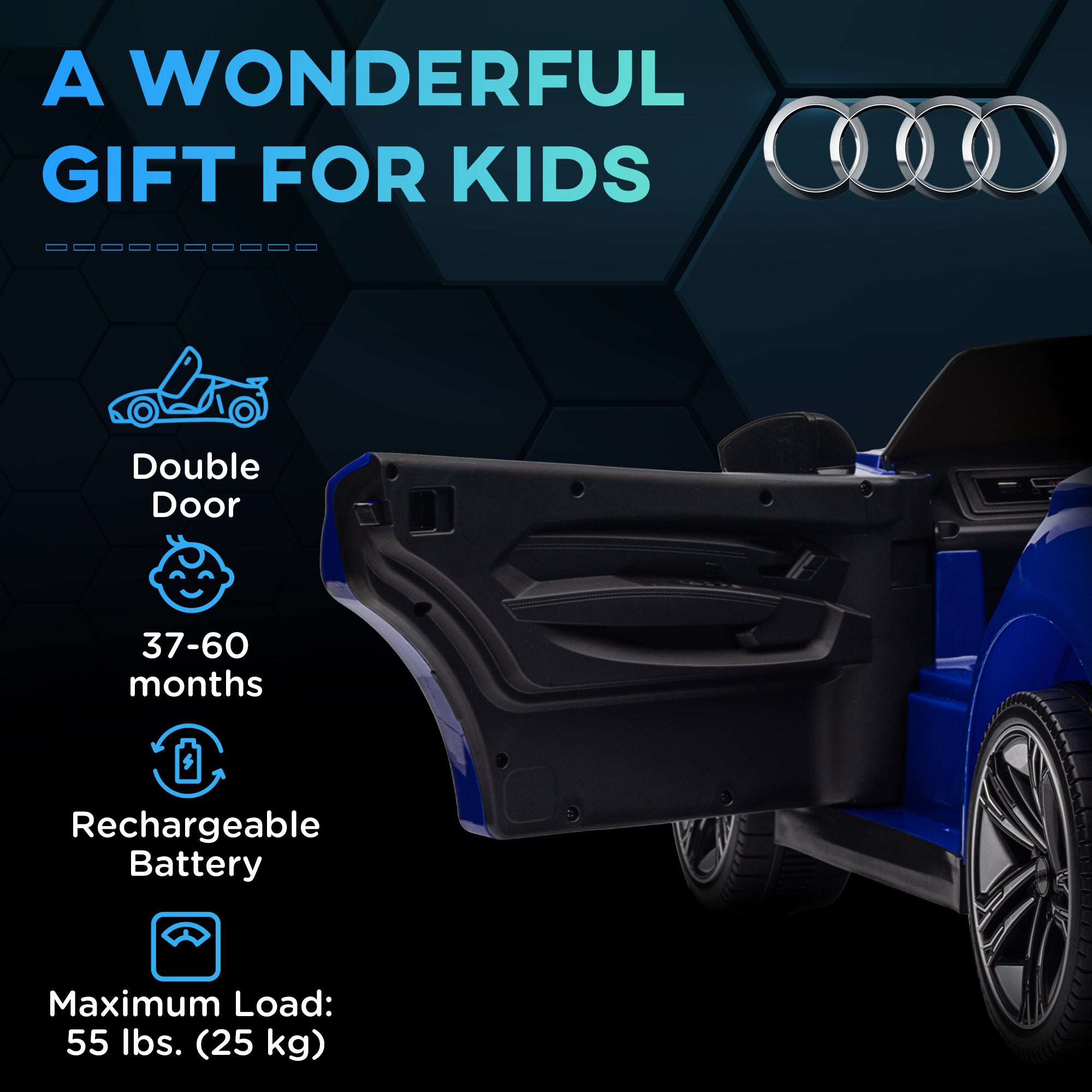 Aosom 12V Audi RS e-tron GT Licensed Kids Ride on Car, Battery Powered Electric Car with Remote Control, Navy Blue
