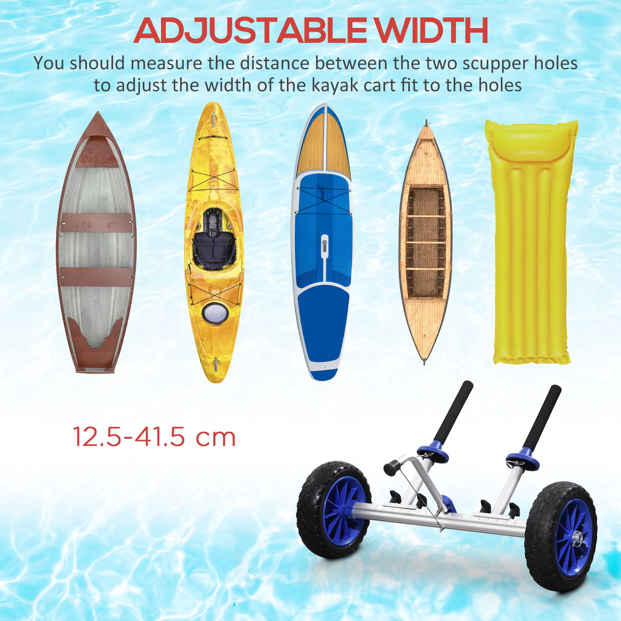 Soozier Aluminum Kayak Cart Adjustable Kayak Dolly with Wheels and Foldable Kickstand for Kayaks, Canoes, Paddleboards