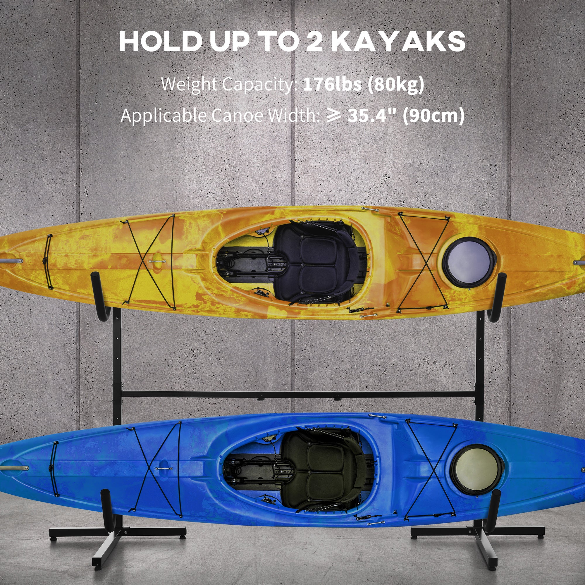 Soozier Freestanding Kayak Storage Rack with Adjustable Length, Heavy Duty Dual Kayak, SUP, Canoe, Paddleboard Rack for Indoor, Outdoor, Garage, Dock