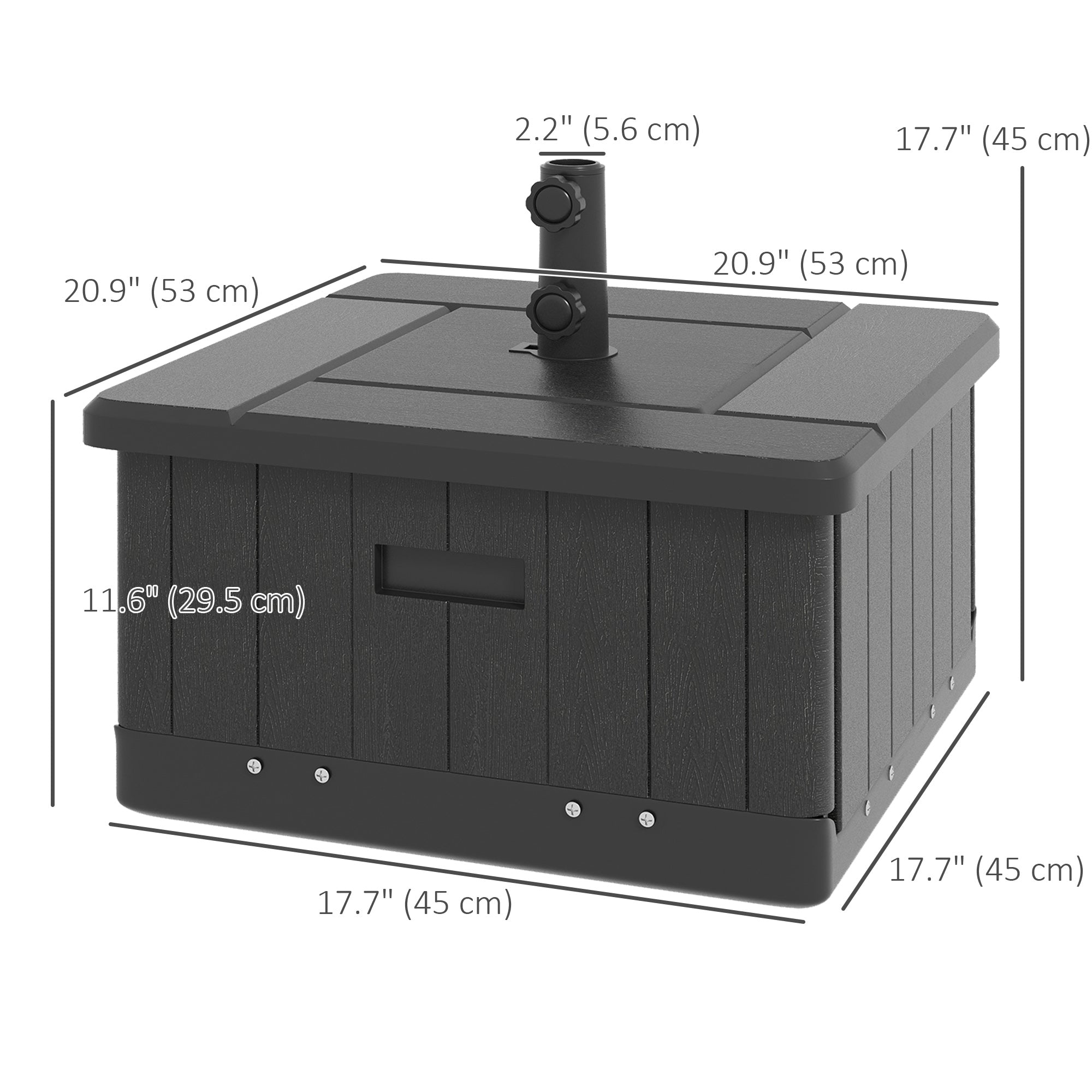 Outsunny 3-in-1 Outdoor Umbrella Base with Wheels and Handles, End Table, Flower Box Planter with Hole, 176 lbs. Capacity, Black