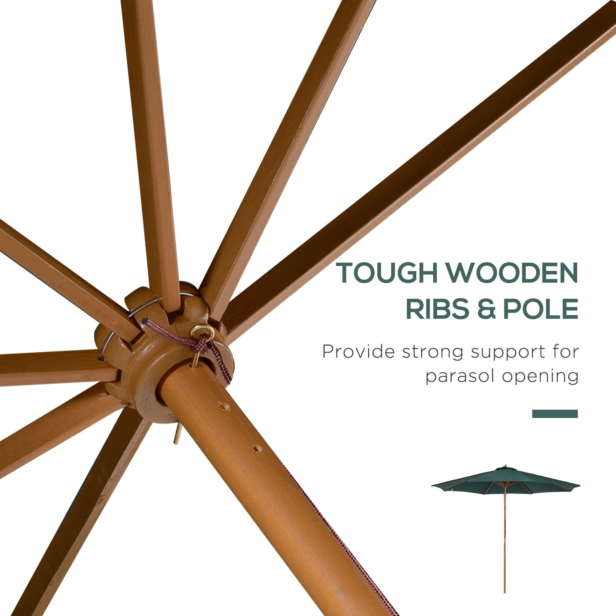 Outsunny ⌀9' x 8' H Patio Umbrella, Market Umbrella with Hardwood Frame and Wind Vent, Outdoor Beach Parasol, Green