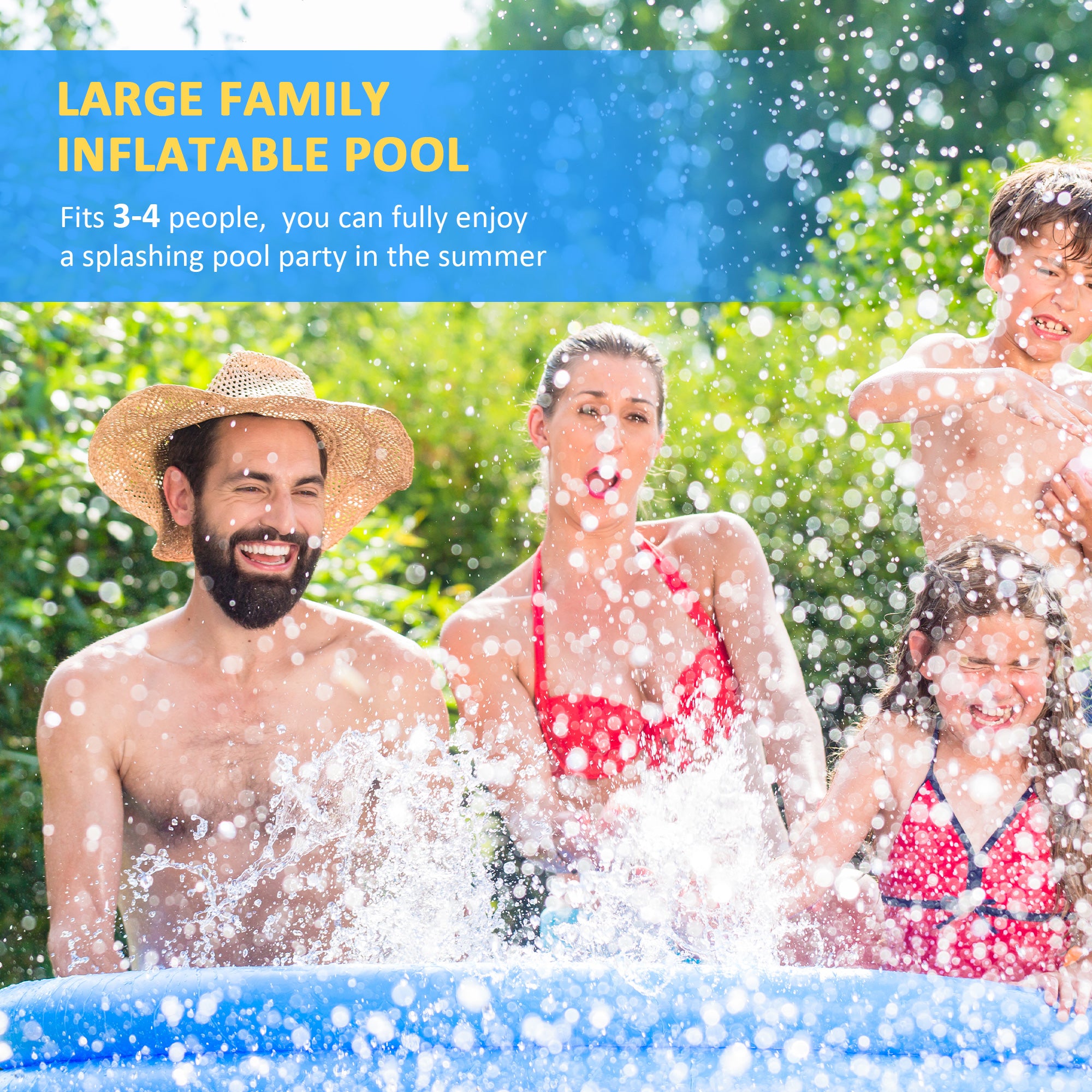 Outsunny Inflatable Swimming Pool Family-Sized Blow Up Pool Round Paddling Pool with Hand Pump for Kids, Adults, Outdoor, Garden and Backyard, 107" x 30", Blue