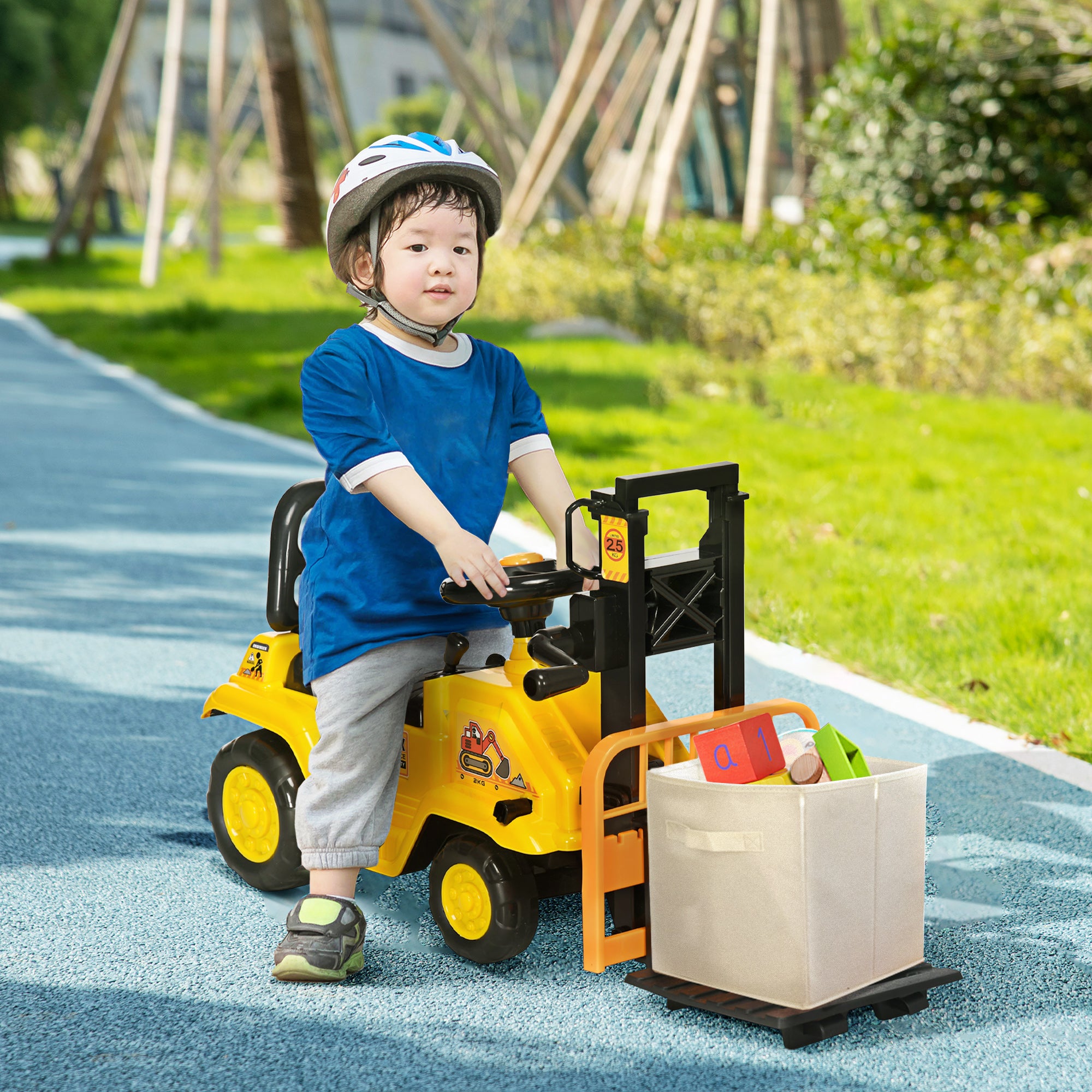Aosom Ride On Forklift Toy No Power Construction Truck with Fork Tray Storage, for 3-4 Years Old, 33.9"x10.8"x 18.7", Yellow