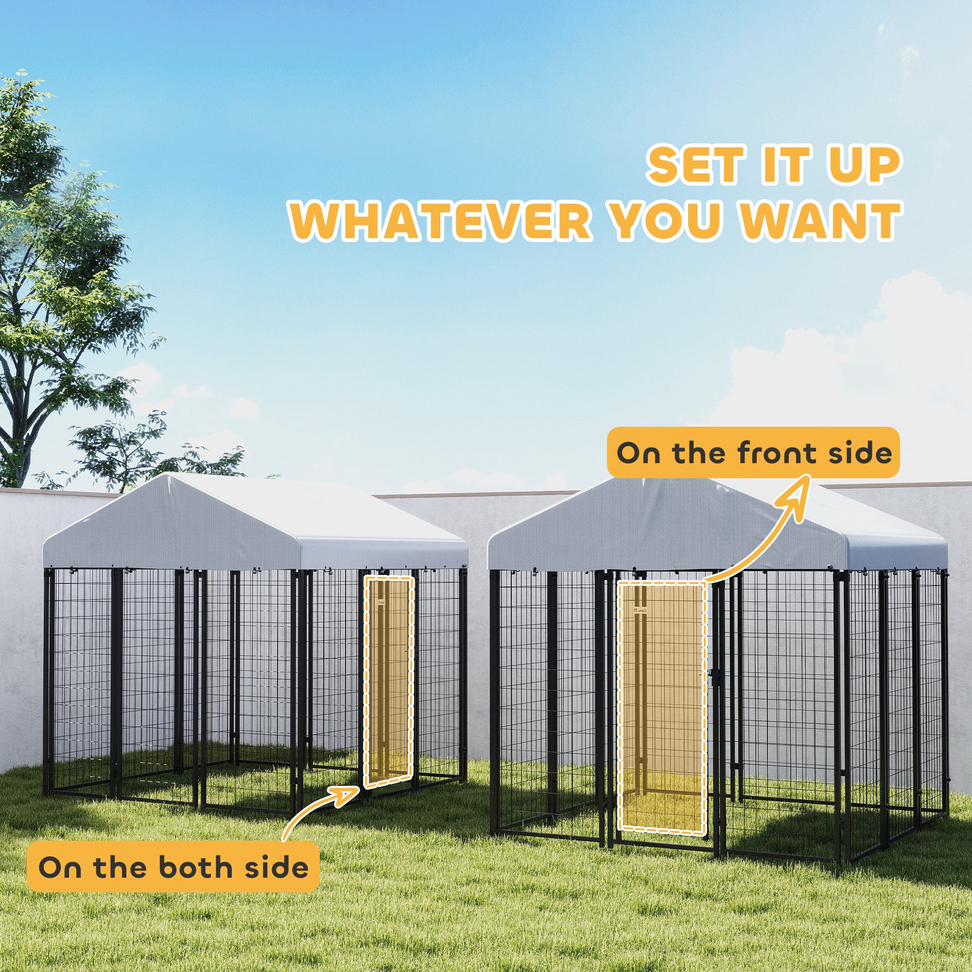 PawHut Outdoor Dog Kennel with Waterproof UV-Resistant Cover, for Large and Medium Dogs, 6' x 6' x 6', Silver