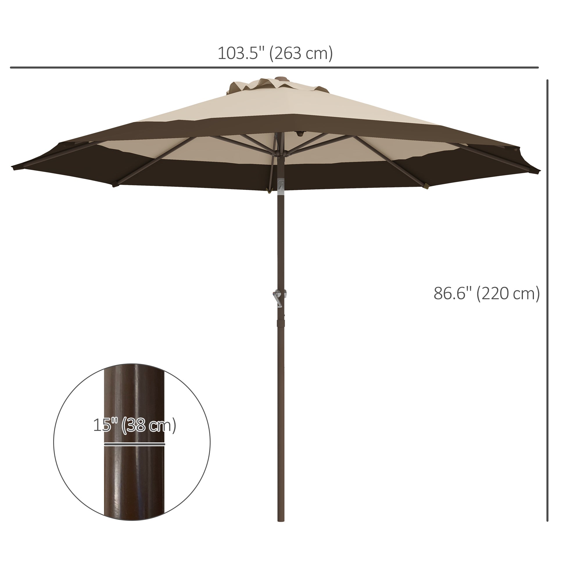 Outsunny 9 x 9 ft Outdoor Umbrella with Tilt, Patio Market Table Umbrella Parasol with Crank, Deep Brown