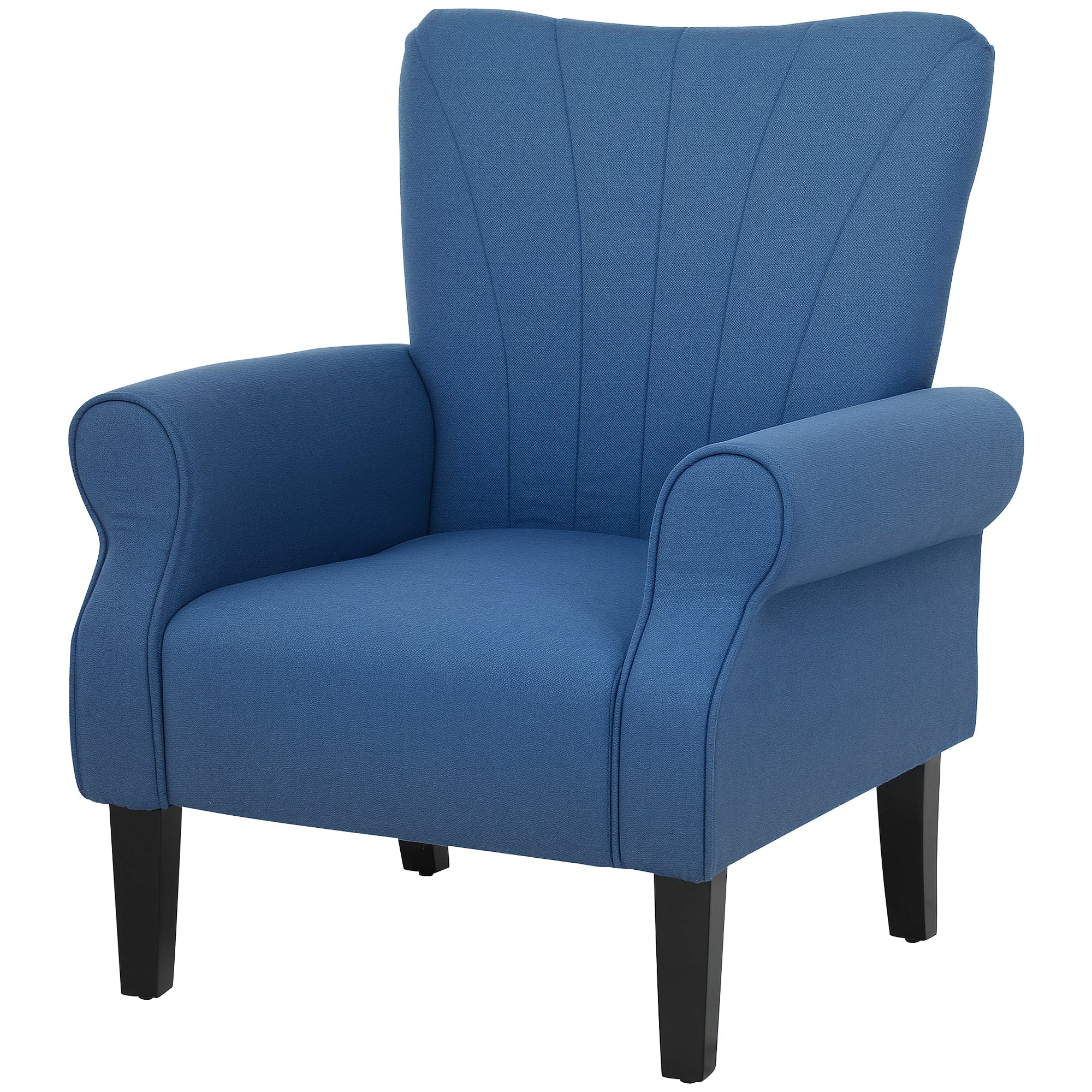 HOMCOM Fabric Armchair, Modern Accent Chair with Wood Legs for Living Room, Bedroom, Home Office, Dark Blue