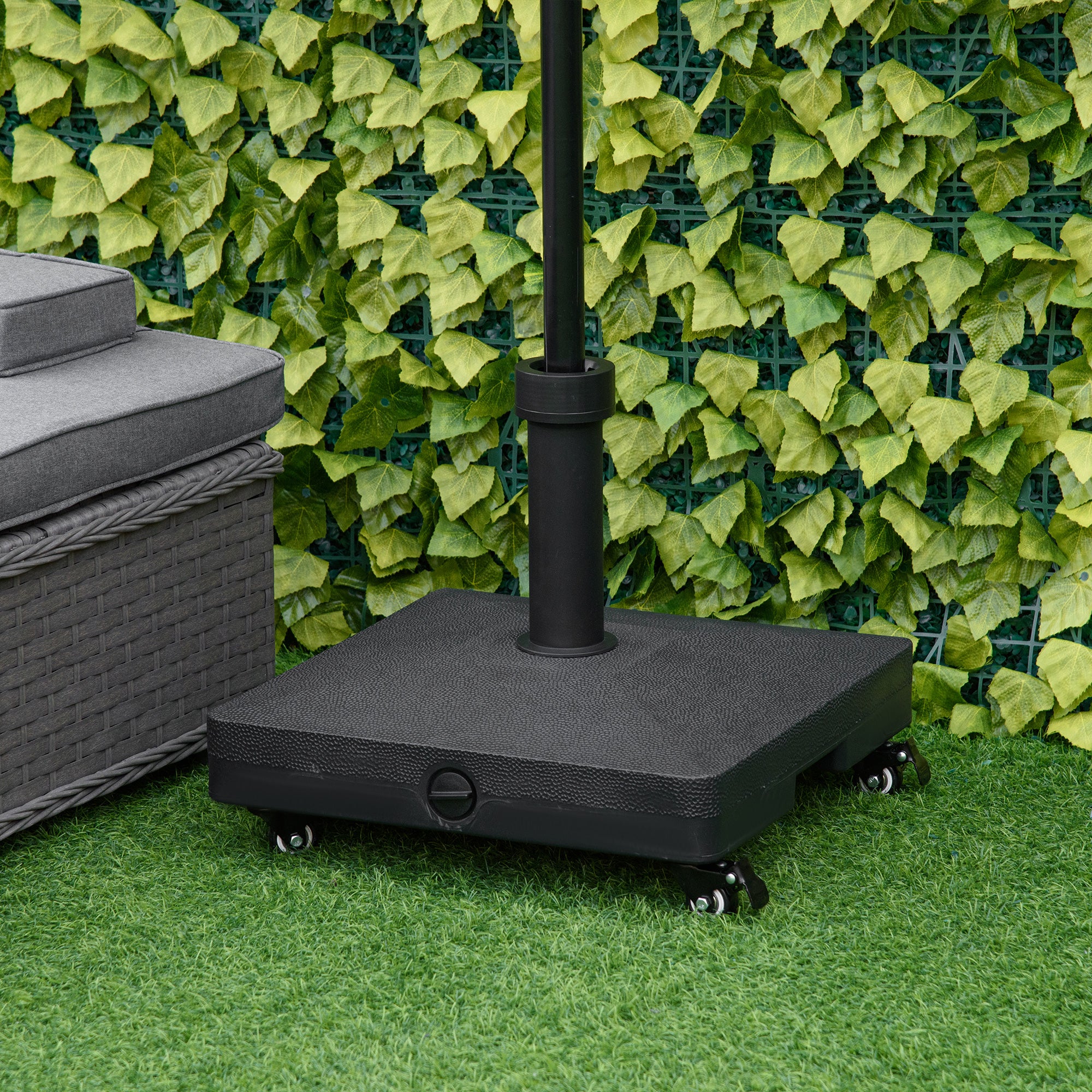 Outsunny Square Parasol Base Portable Umbrella Stand Weights for Cantilever Banana Parasol with Wheels, Water or Sand Filled, for Φ0.75'', Φ1.5'' Poles, Black
