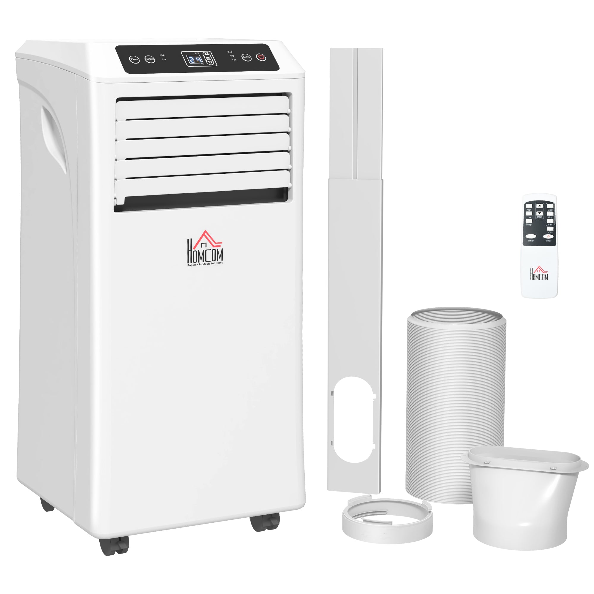 HOMCOM 8000BTU Mobile Portable Air Conditioner with Cooling, Dehumidifier, 2 Speed Fans, 24-Hour Timer for Bedroom, White