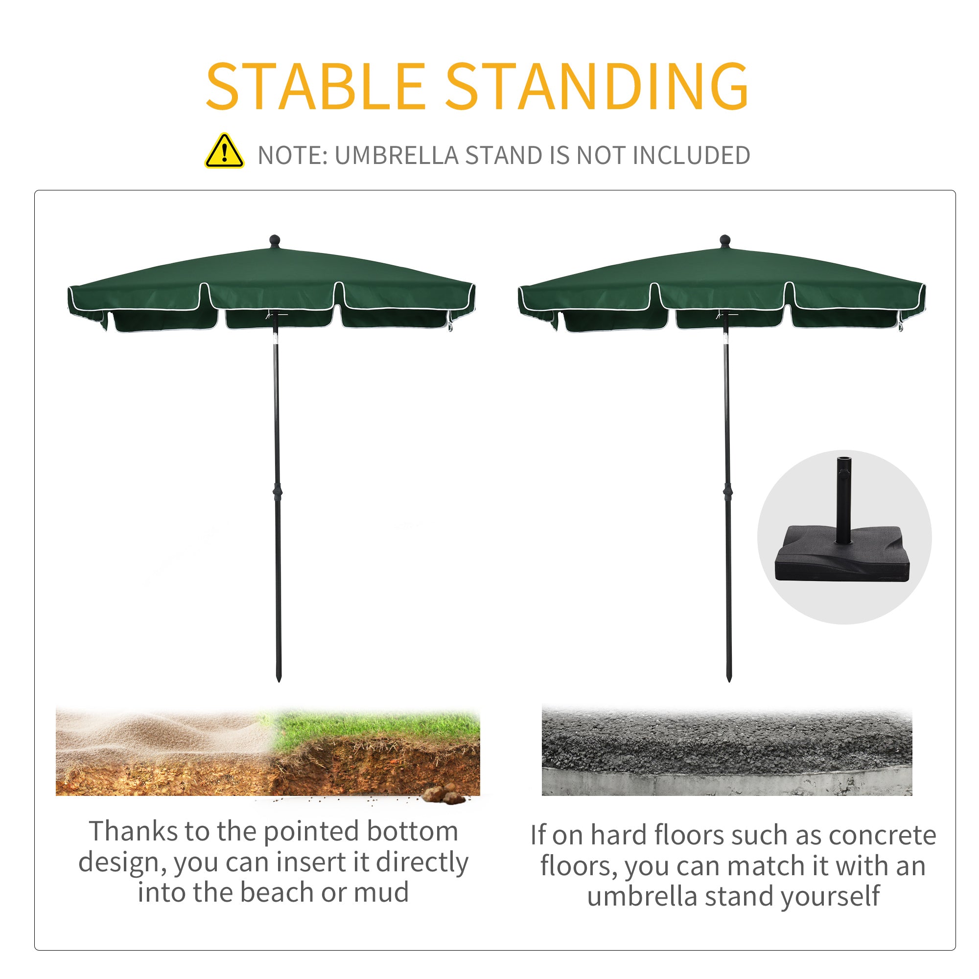 Outsunny 6.5x4ft Rectangle Patio Umbrella Aluminum Tilt Adjustable Garden Parasol Sun Shade Outdoor Canopy Green