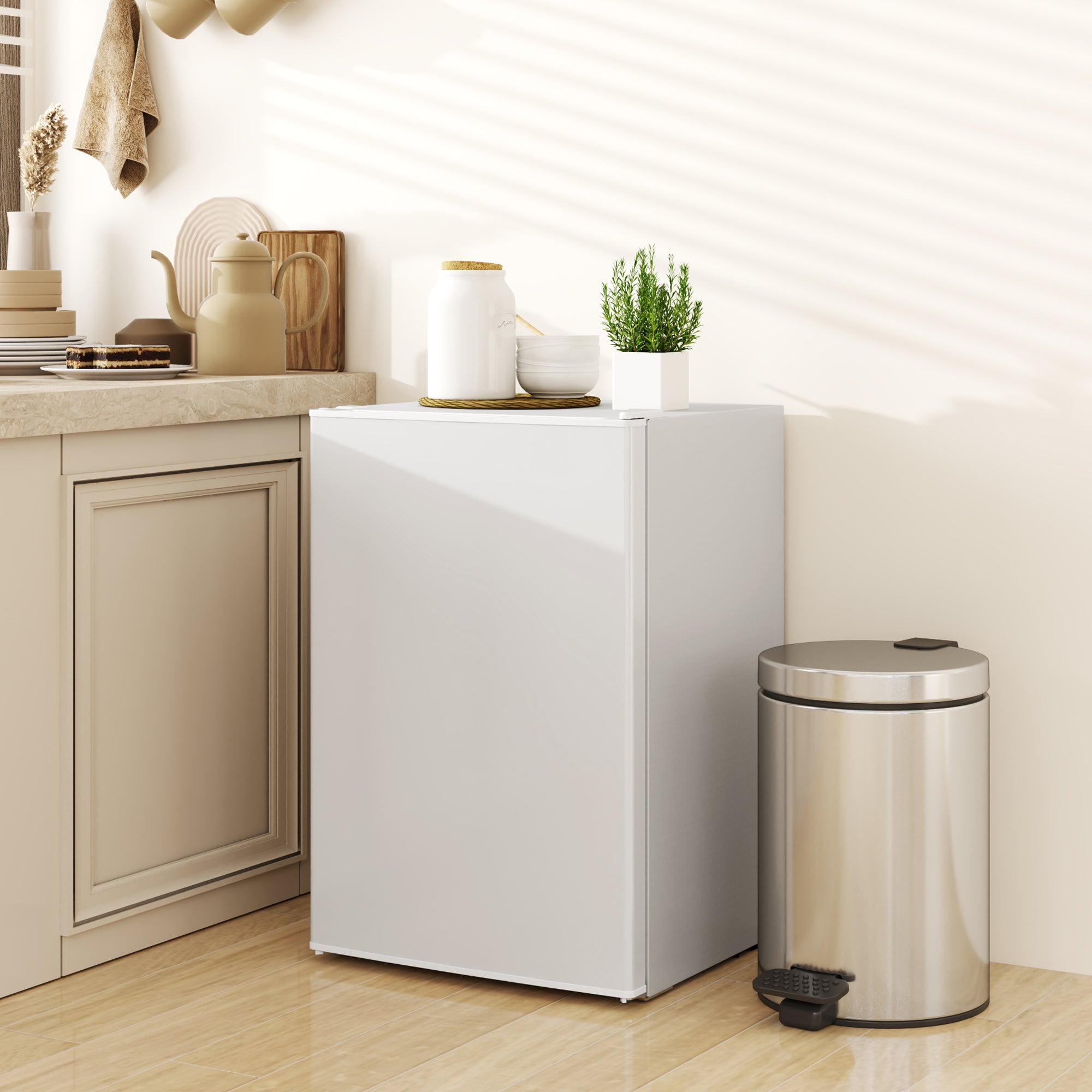 HOMCOM 2.5 Cu.Ft Mini Fridge, Single Door Compact Refrigerator with Freezer, Adjustable Thermostat, Reversible Door, White