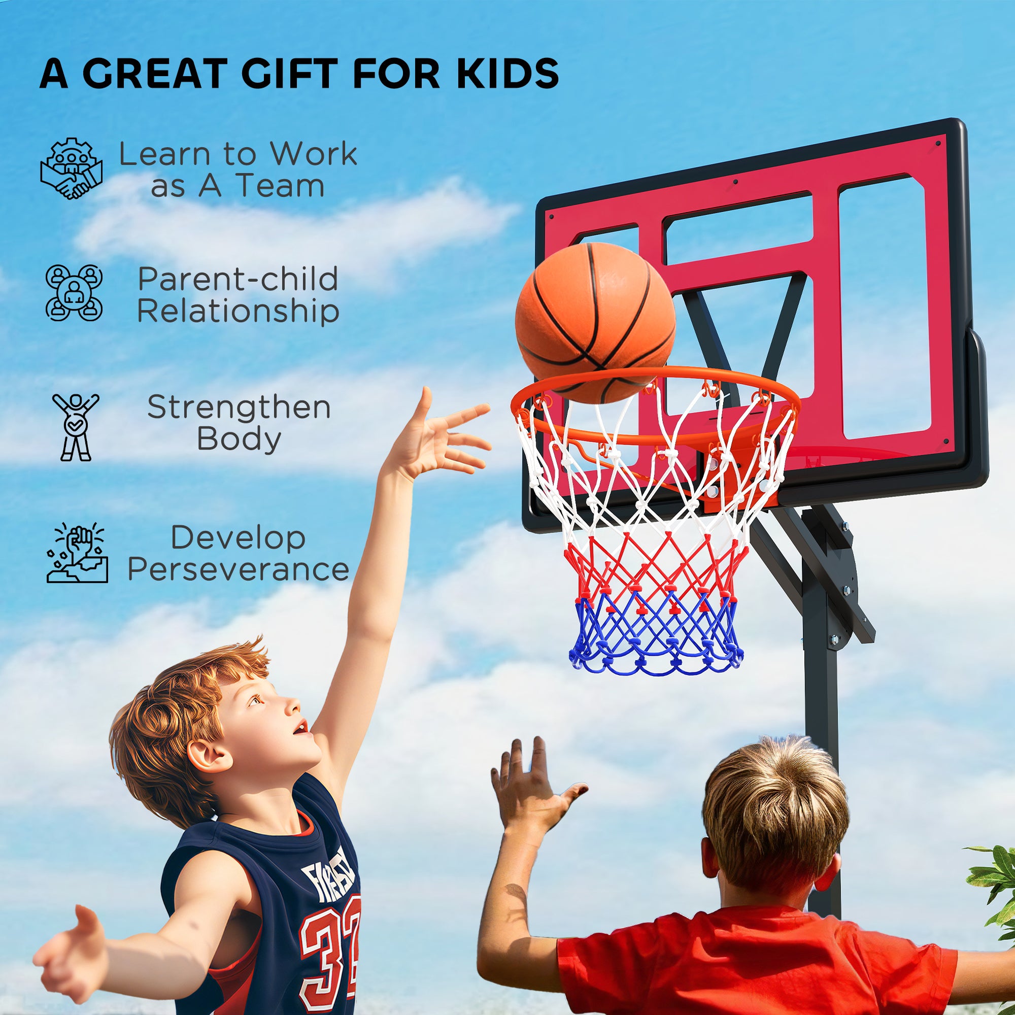 Qaba Kids Basketball Hoop, 6.6-8.5ft Adjustable Height Basketball Net with Weight Bag, for Indoor Outdoor, for 6+ Years