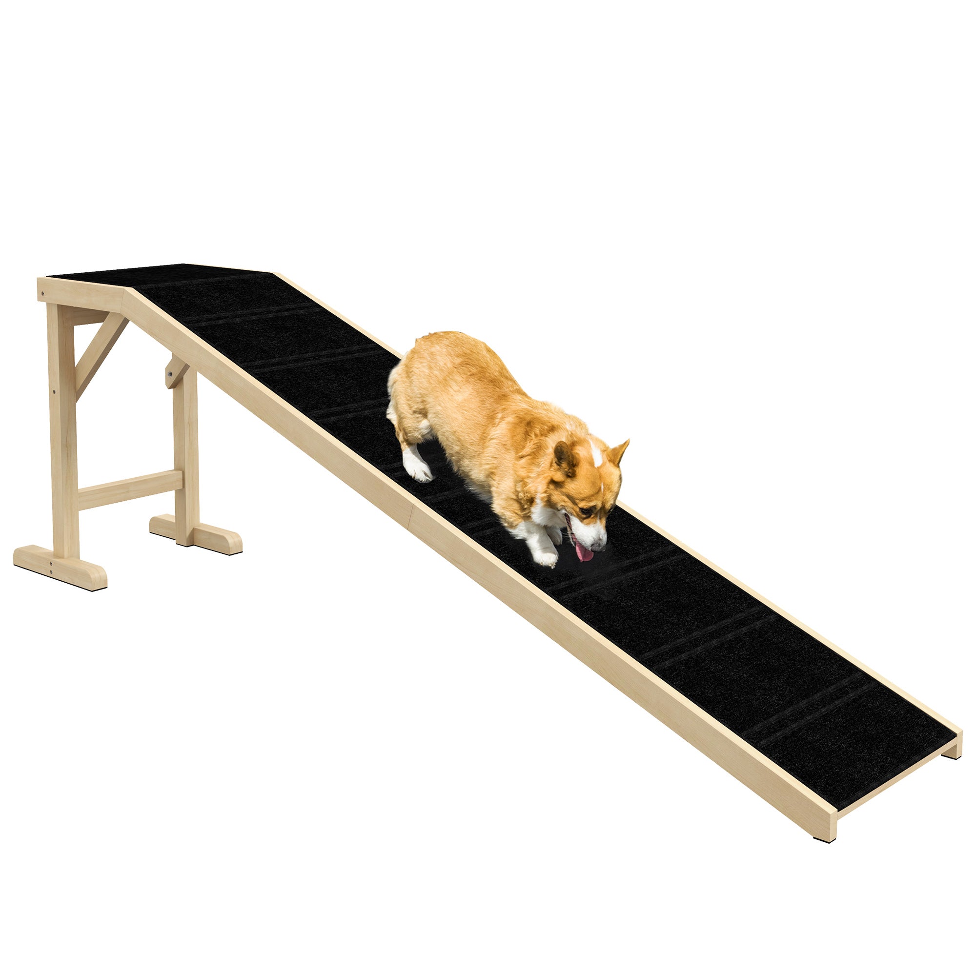 PawHut Pet Ramp Bed Steps for Dogs Cats Non-slip Carpet 74"L x 16"W x 25"H Natural