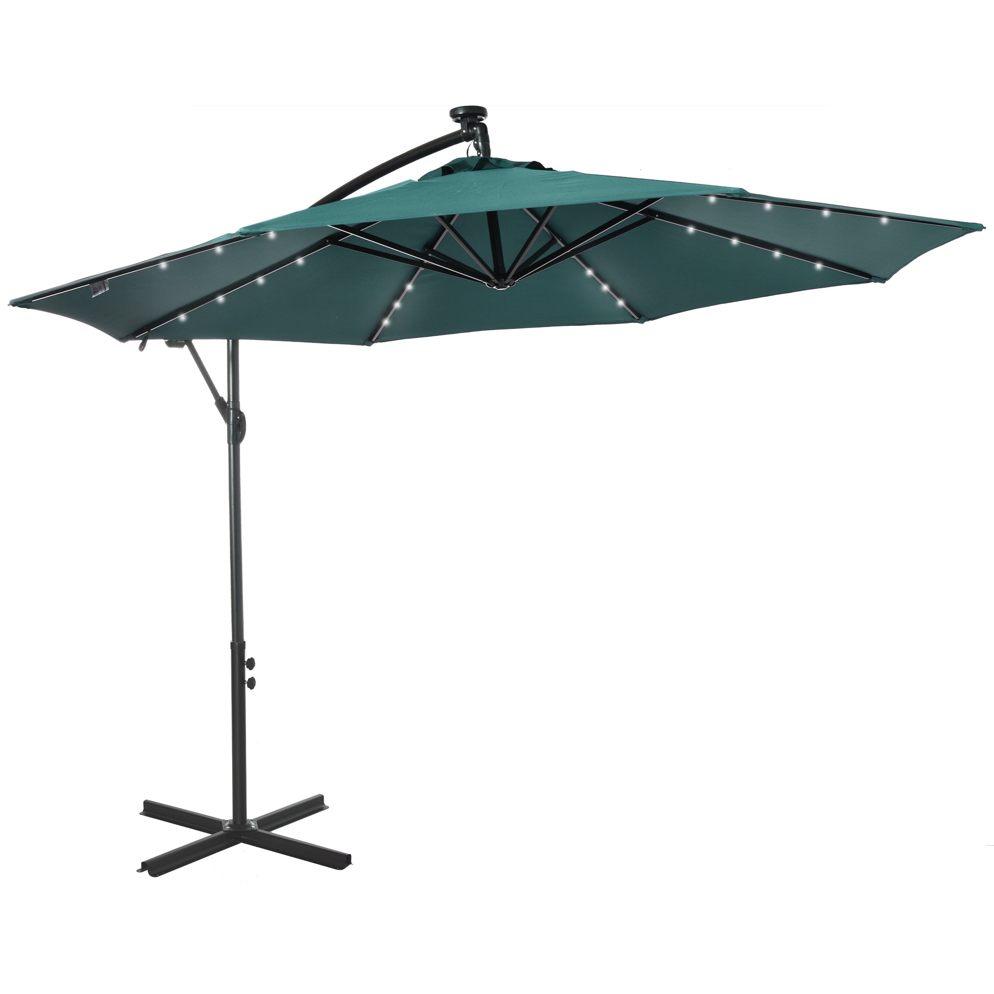 Outsunny 10ft Outdoor Cantilever Umbrella Patio Solor Banana Umbrella with Lights Adjustable Angle for Patio Backyard Dark Green