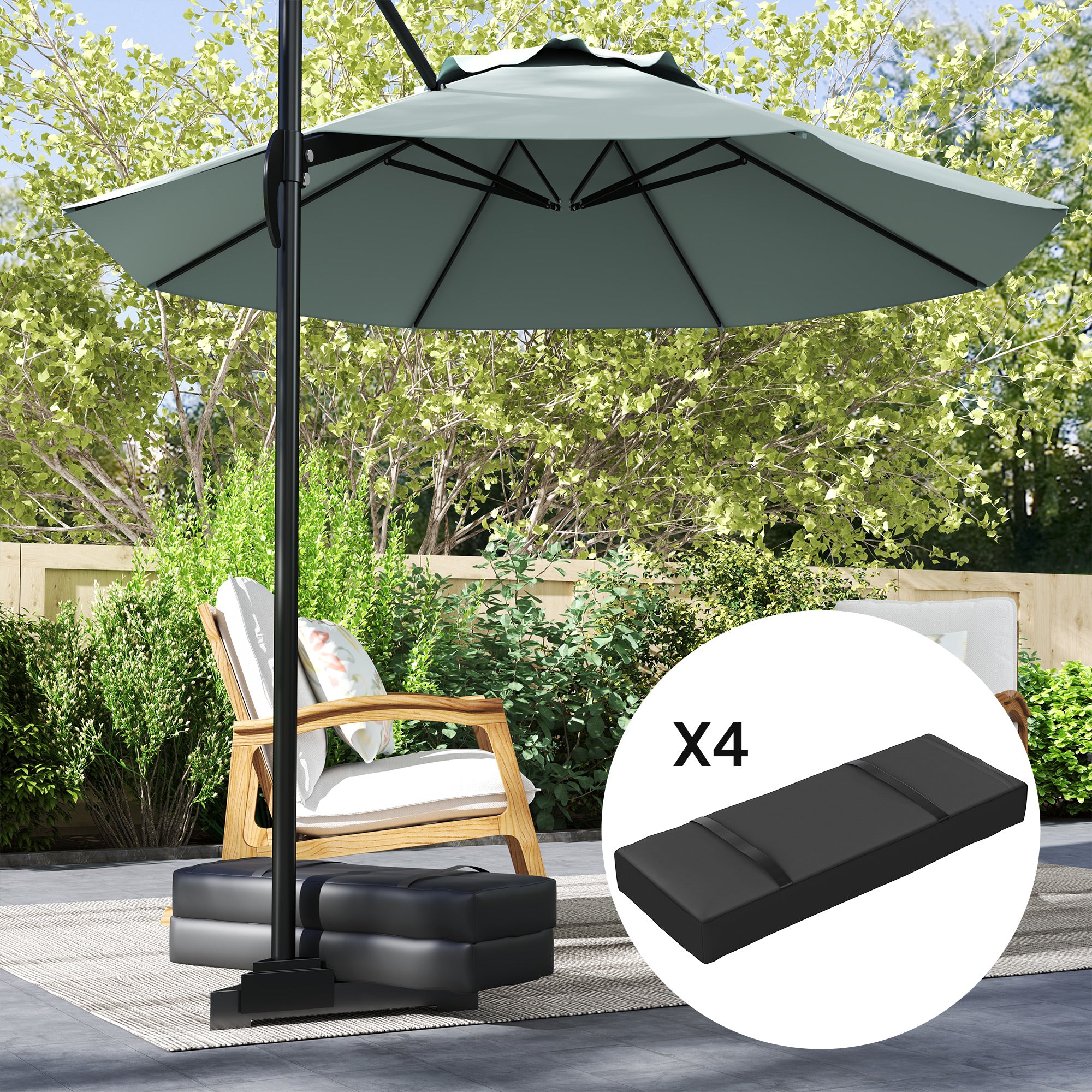 Outsunny 4PCS Patio Umbrella Base Weight Bag, Umbrella Stand Weights with Handles, 55 lbs with Sand Filling, Patio Umbrella Weights for Offset/Cantilever Umbrella Stand Base, Black