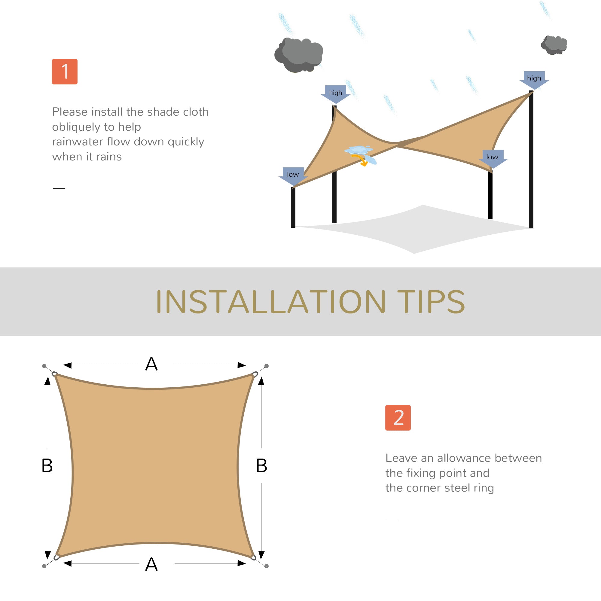 Outsunny 10ft x10ft Square Canopy Sun Shade Sail Garden Cover UV Protector Outdoor Patio Lawn Shelter with Carrying Bag Sand