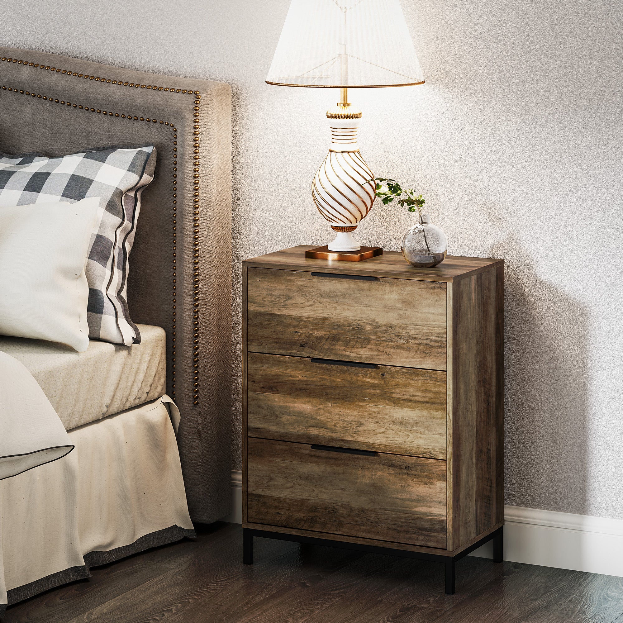 HOMCOM Dresser for Bedroom, 3 Drawer Dresser Tower, Chest of Drawers for Hallway, Entryway, Closet, Natural