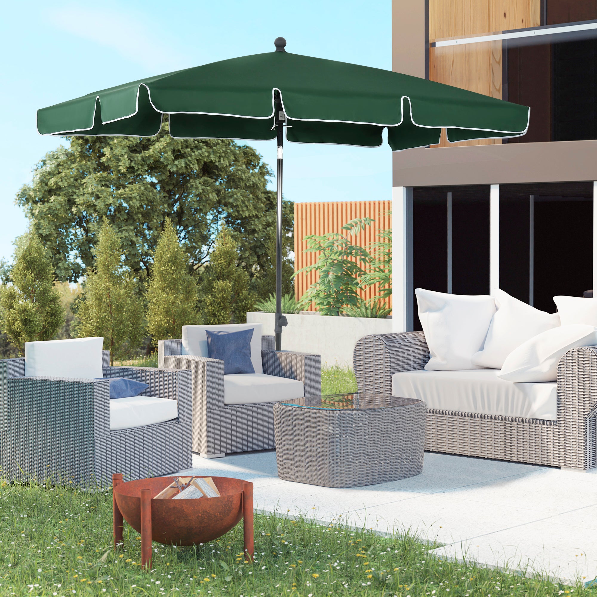Outsunny 6.5x4ft Rectangle Patio Umbrella Aluminum Tilt Adjustable Garden Parasol Sun Shade Outdoor Canopy Green