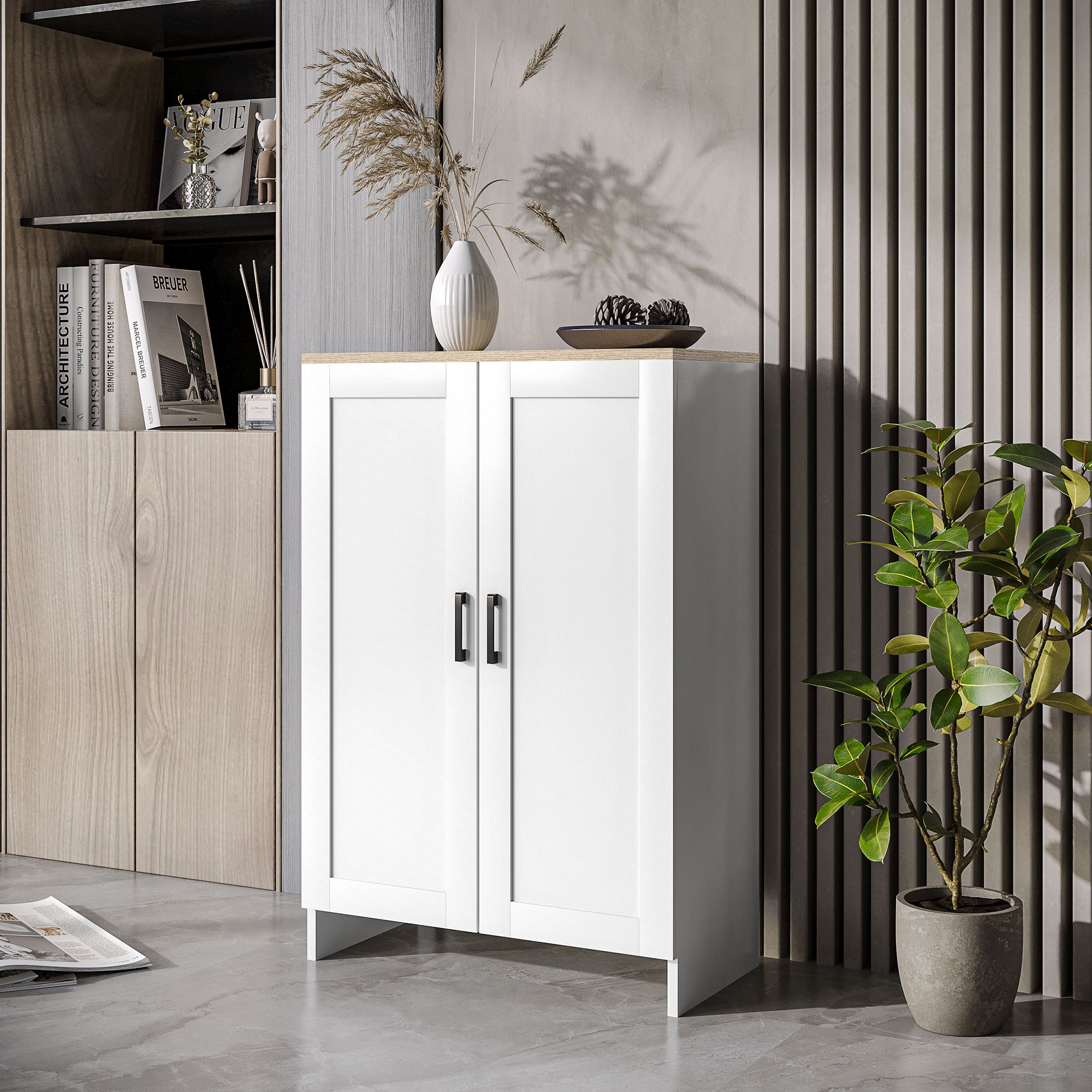 HOMCOM Modern Storage Cabinet with Doors and Adjustable Shelf for Kitchen, Living room, 23.6" x 11.8" x 35.4", White