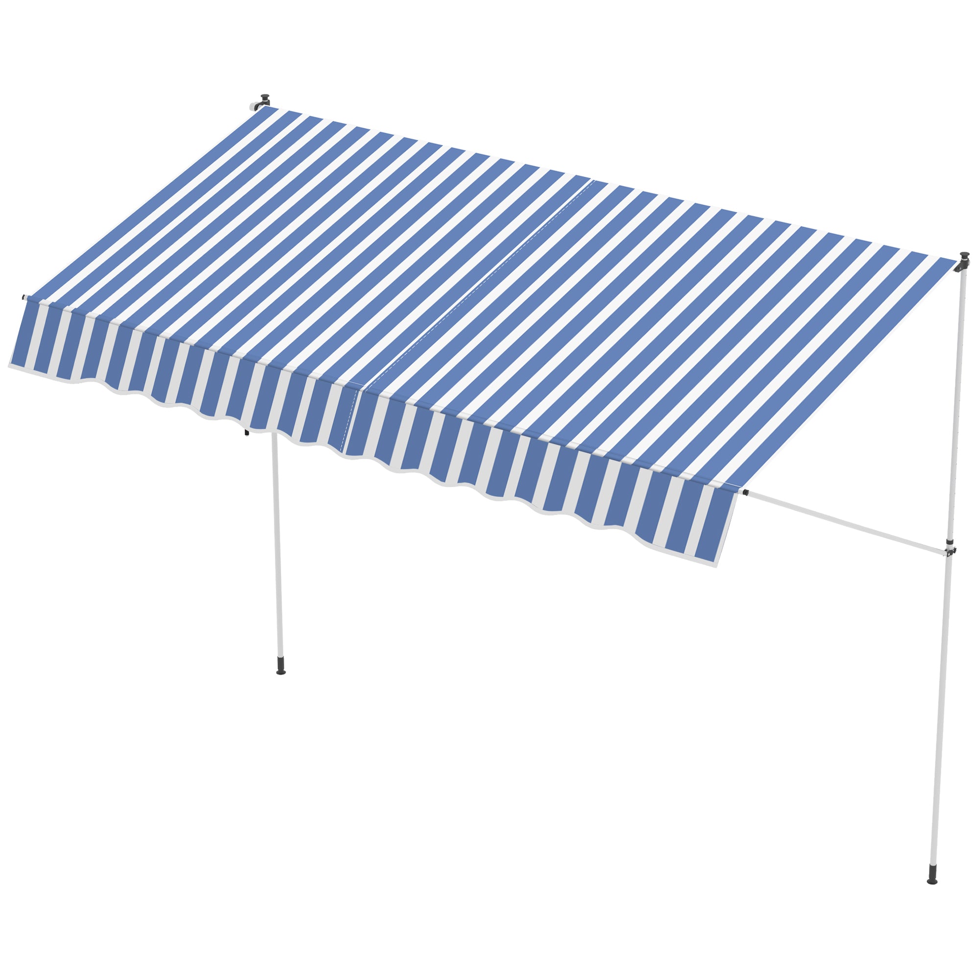 Outsunny 10x5ft Manual Retractable Awning, Patio Sun Shade Canopy Shelter with 5.6-9.2ft Support Pole, Water Resistant UV Protector, for Window, Door, Porch, Deck, Blue