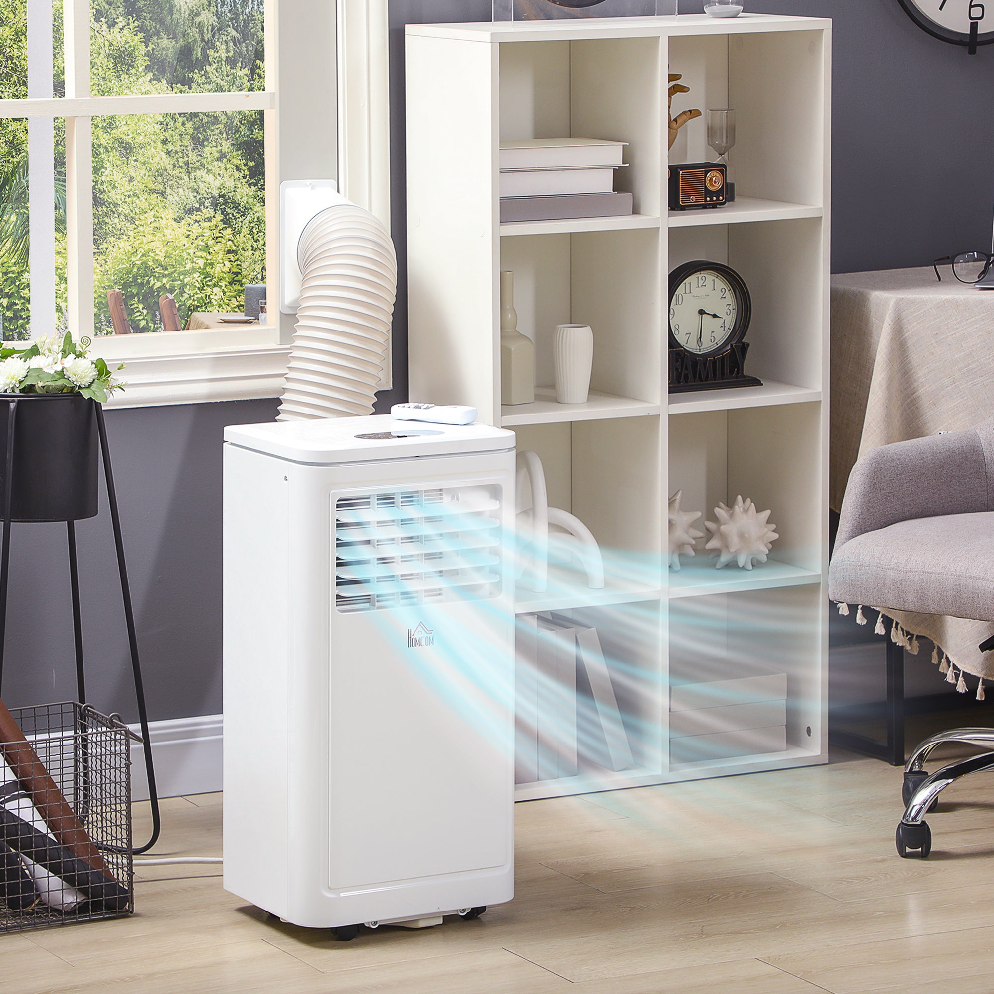 HOMCOM 8000 BTU Portable Air Conditioner with Cooling, Dehumidifier, Remote Control, 24-Hour Timer, Window Mount Kit, Cream