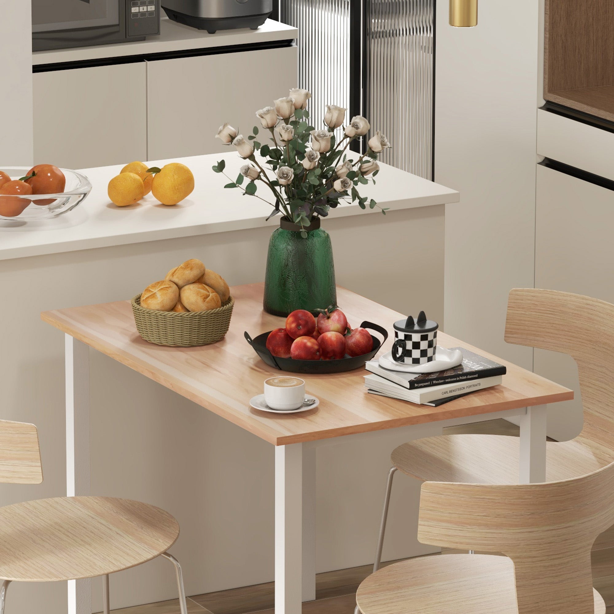 HOMCOM Extending Kitchen Table For Six, Expandable Dining Table for Small Spaces, Folding Dining Table, Natural