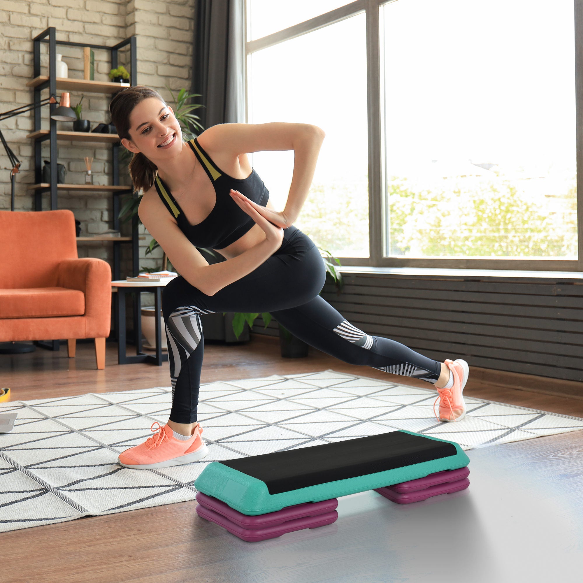 Soozier 3.9"/5.9"/7.9" Aerobic Stepper Exercise with Non-Slip Top for Home, Office, Indoor, Outdoor, Multicolour