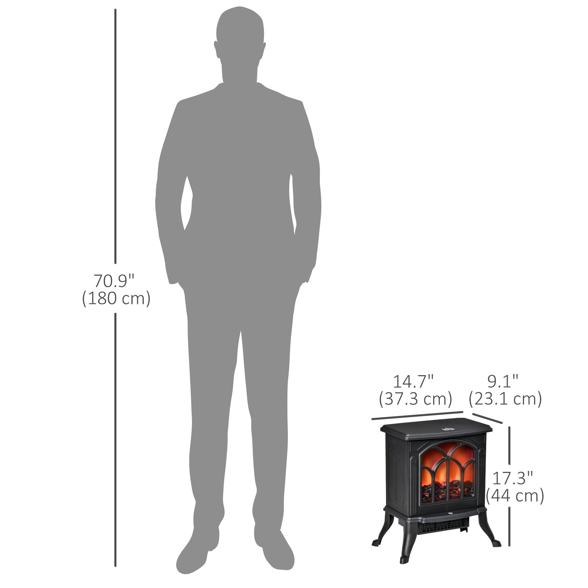 HOMCOM Electric Fireplace Heater, Freestanding Fireplace Stove with Realistic Flame, Overheat Protection, 750W/1500W, Black