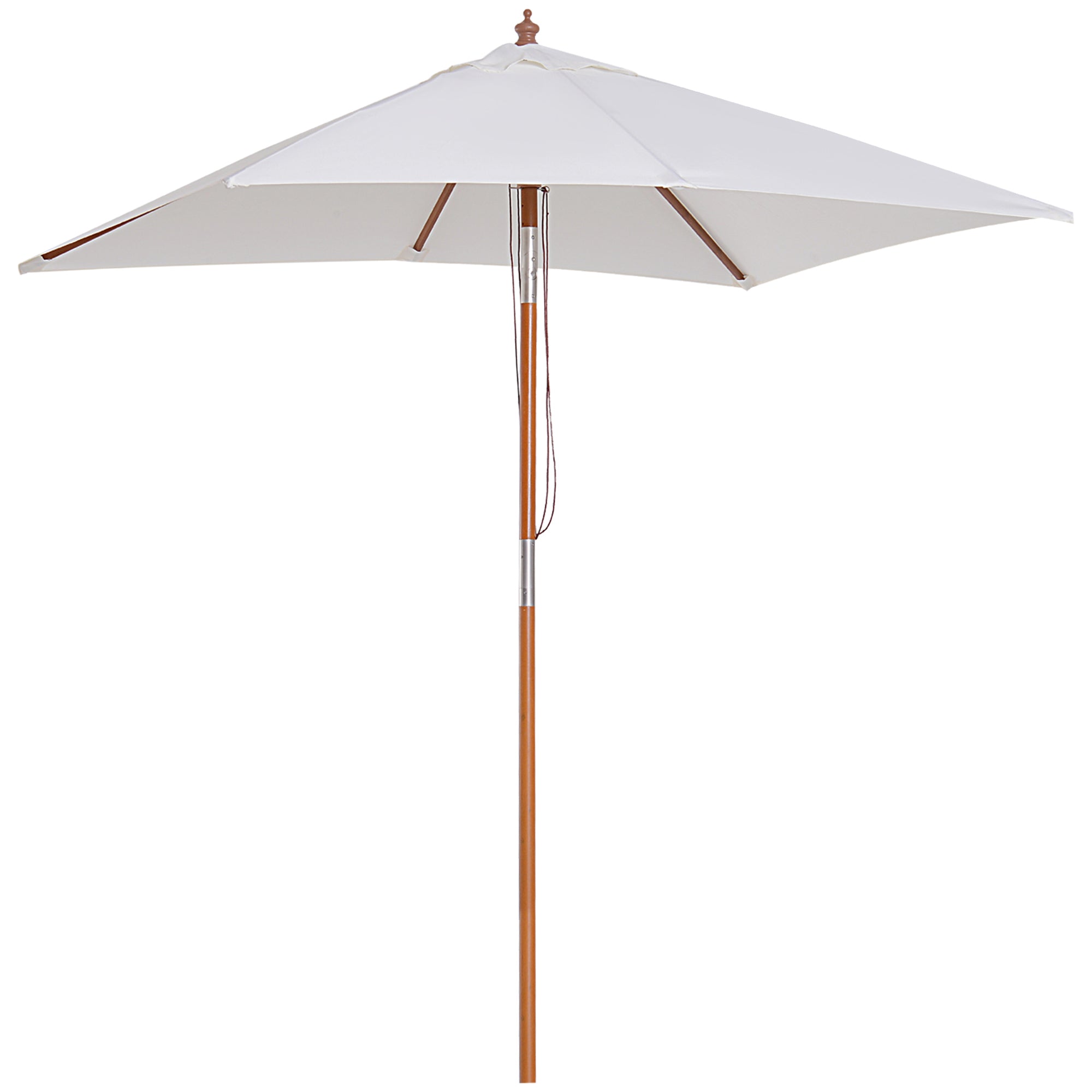 Outsunny 6.6x5ft Fir Wooden Patio Umbrella Square Market Parasol Tilt Mechanism 6 Ribs Garden Sunshade, Cream White