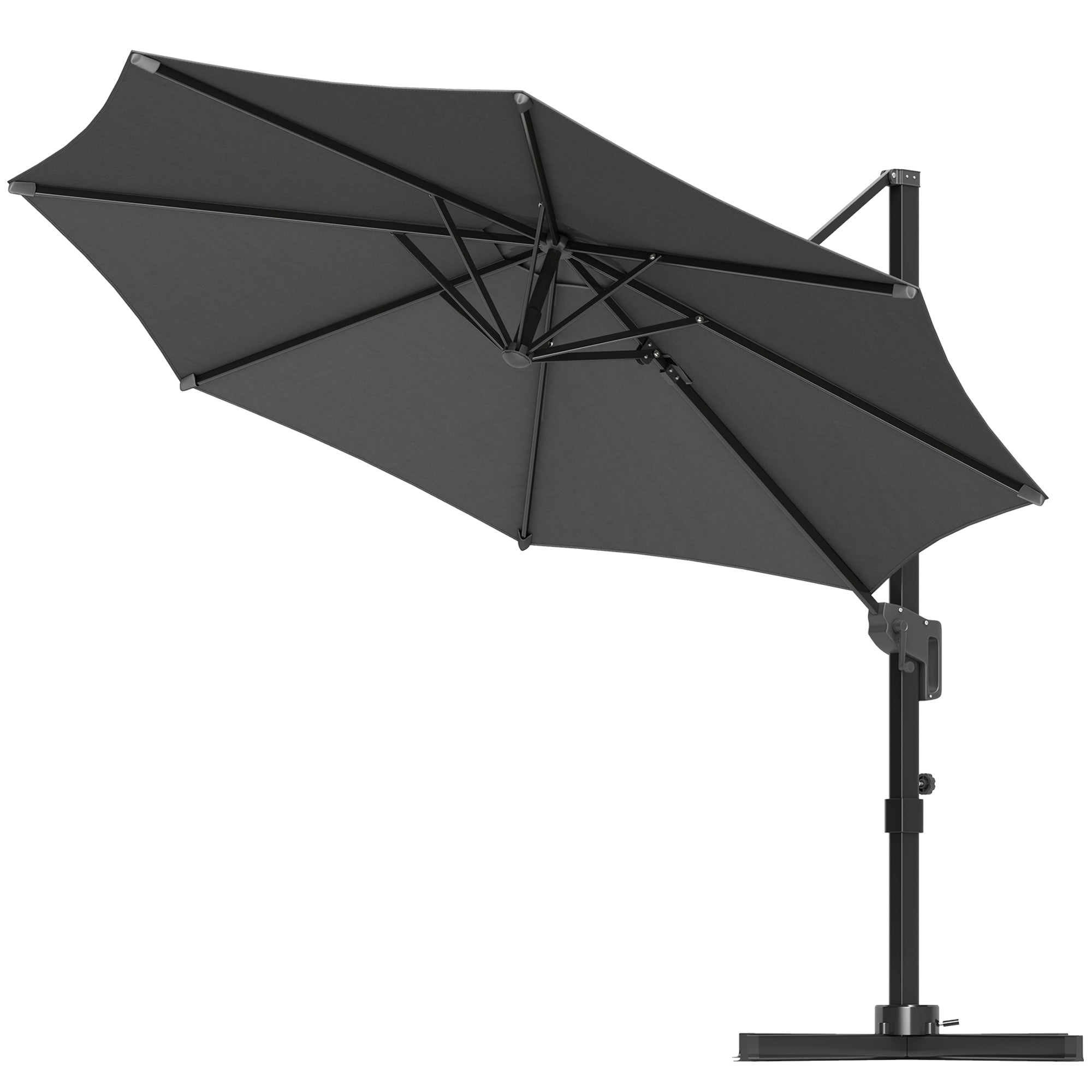 Outsunny 10' Offset Patio Umbrella Cantilever Umbrella with Aluminium Pole 360° Rotation and Tilt Adjustment, Grey