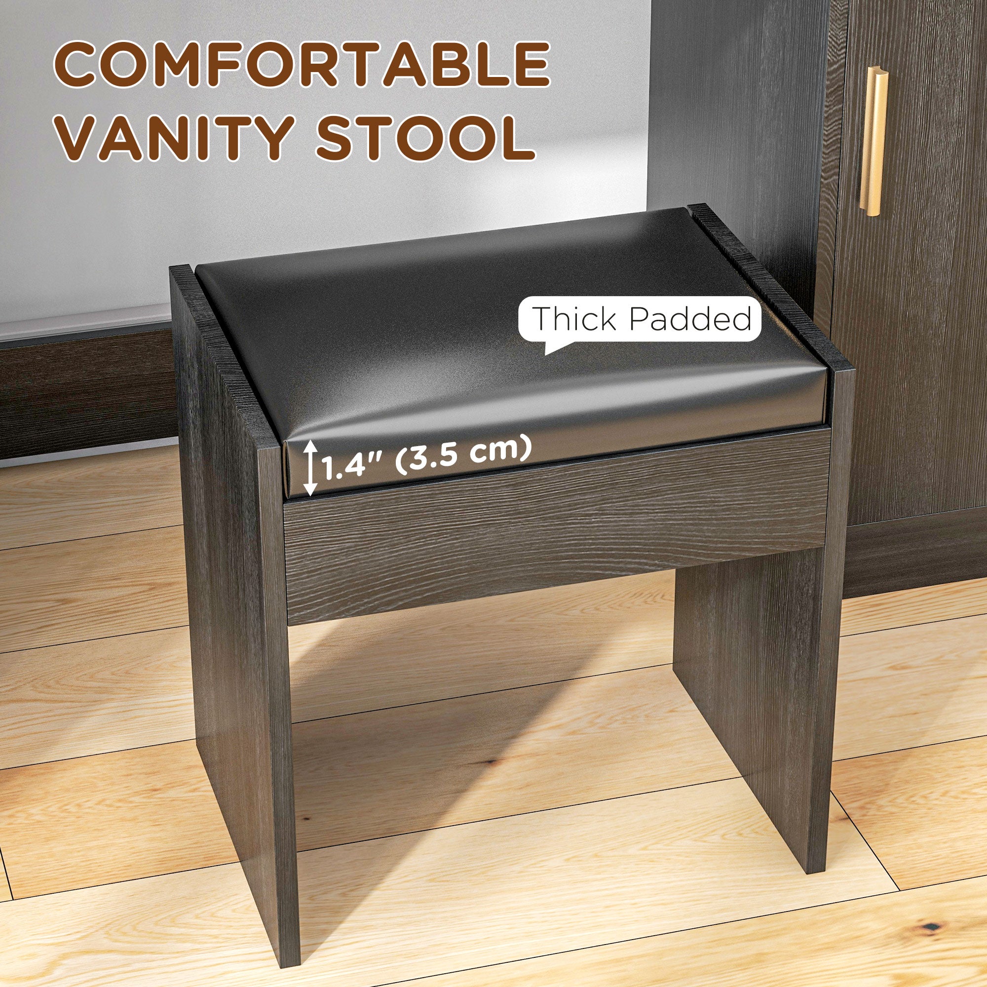 HOMCOM Illuminated Dressing Table Set, LED Vanity Table Set with Stool, LED Mirror, Drawer and Cabinet Shelves for Bedroom