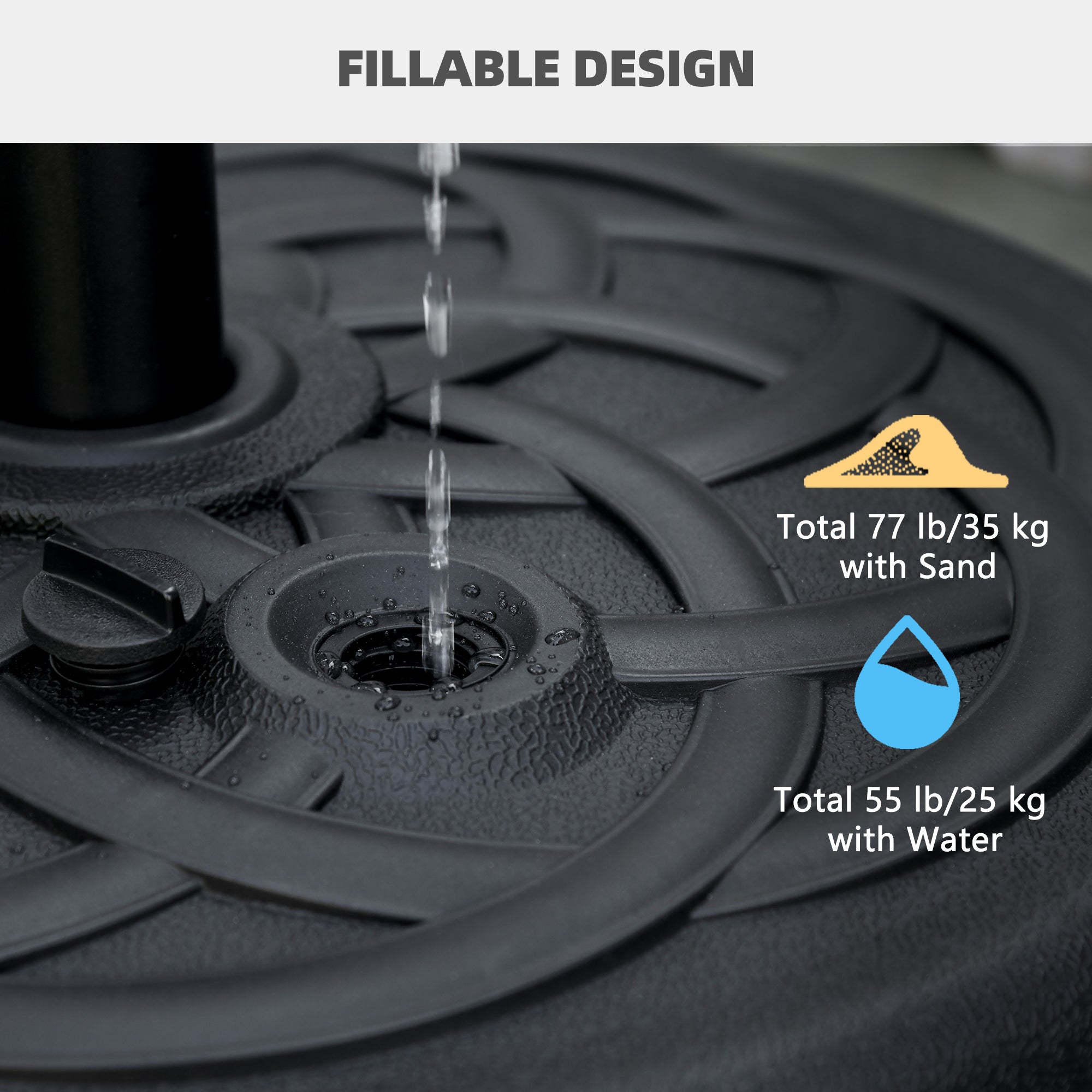 Outsunny 77 lb Heavy Duty Patio Umbrella Base, 22" Round Market Umbrella Stand for Deck, Outdoor, Backyard, Black
