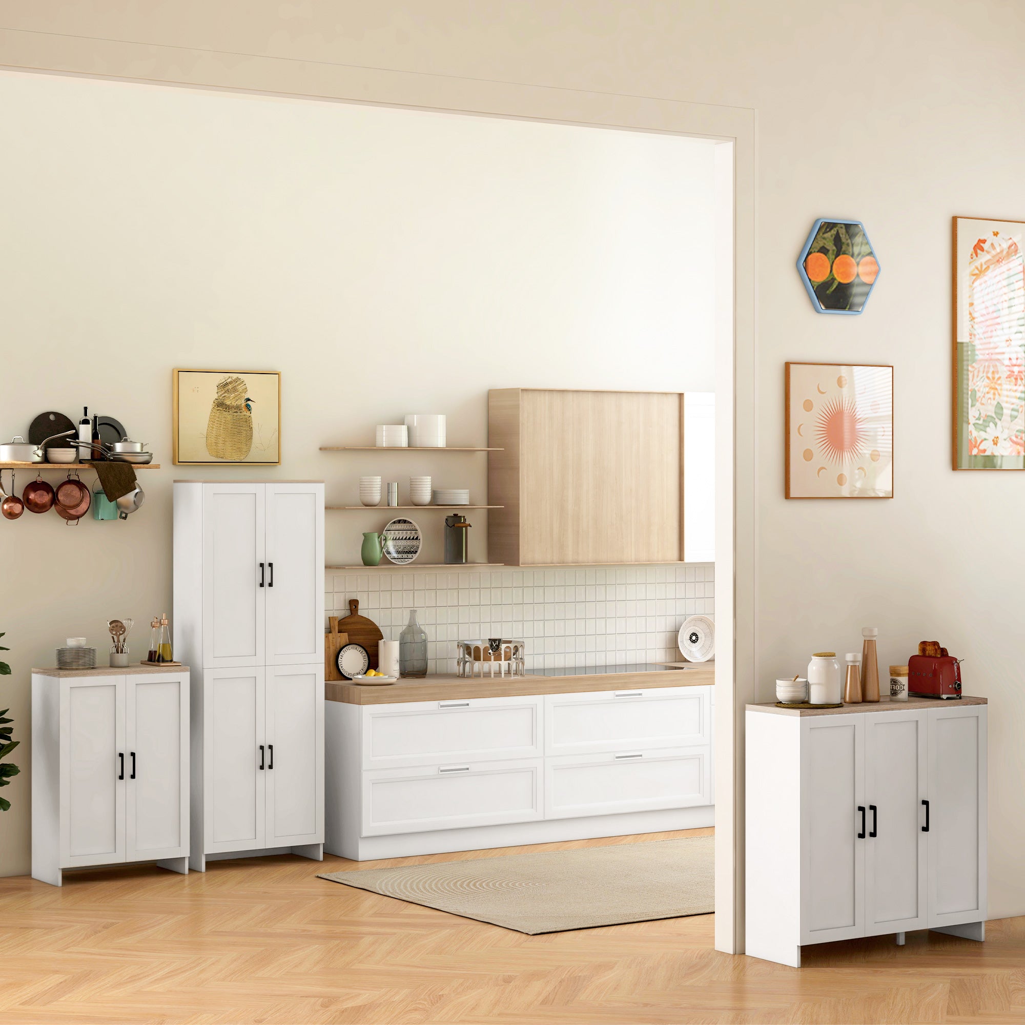 HOMCOM Modern Storage Cabinet with Doors and Adjustable Shelf for Kitchen, Living room, 23.6" x 11.8" x 35.4", White