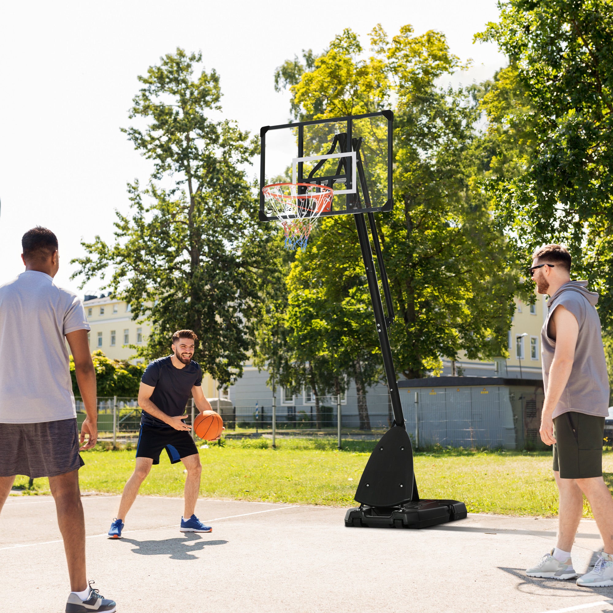 Soozier Outdoor Portable Basketball Hoop and Stand with Backboard Weighted Base Wheels, 115.4"-137.8" Height Adjustable
