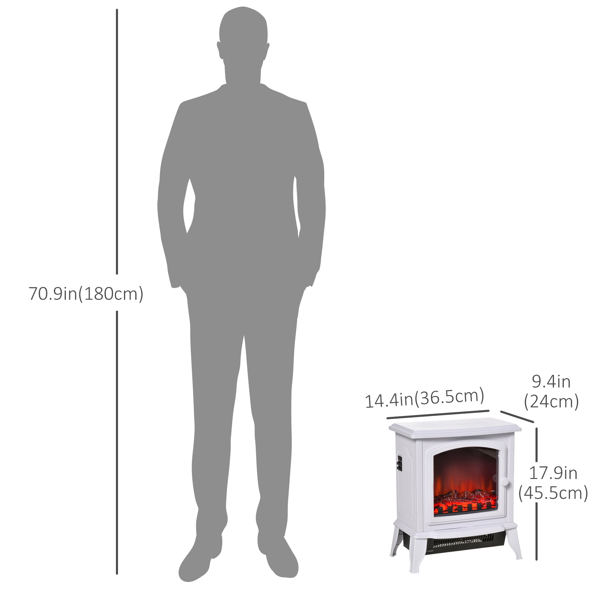 HOMCOM Electric Fireplace Heater, Freestanding Fireplace Stove with Realistic Flame Effect, Overheat Safety Protection, 750W/1500W, White