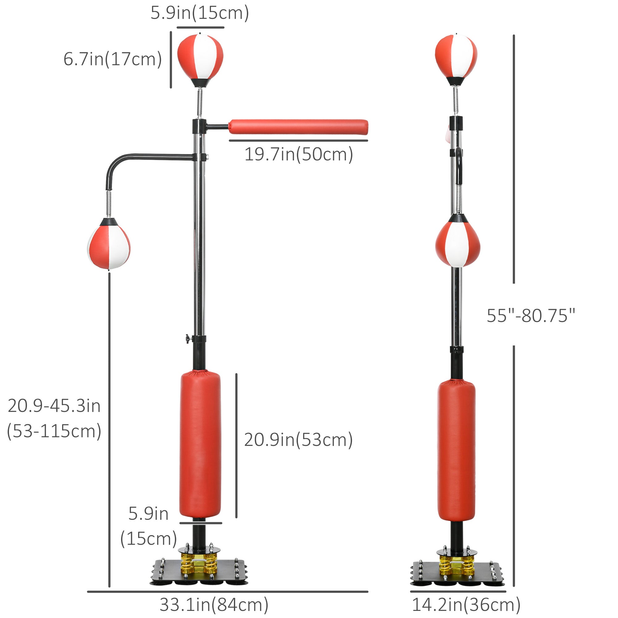 Soozier Freestanding Boxing Punching Bag, Height Adjustable, with Reflex Bar, Speed Balls and Suction Cup Base, Multi