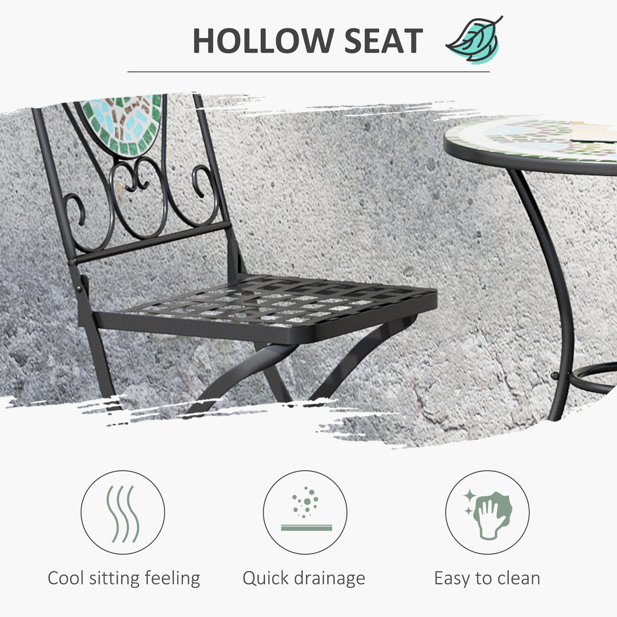 Outsunny 3 Piece Patio Bistro Set with Mosaic Design, Outdoor Dining Furniture Set for 2 with Folding Chairs, Green