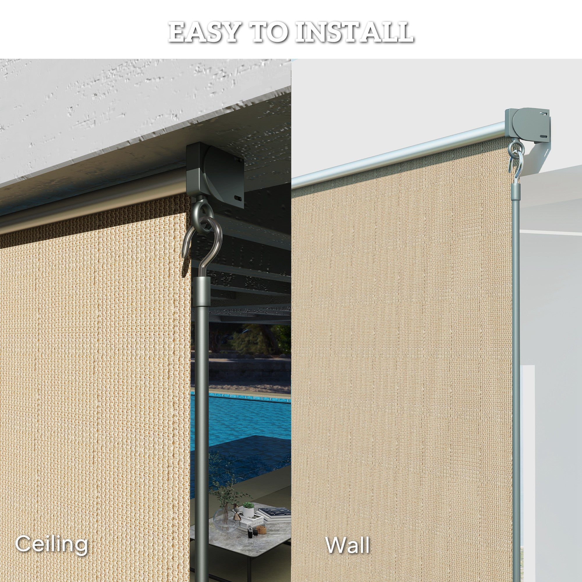 Outsunny 8' x 6' Patio Door Blinds, Outdoor Roller Shades, Cordless Roll Up Shade for Porch Gazebo, Beige