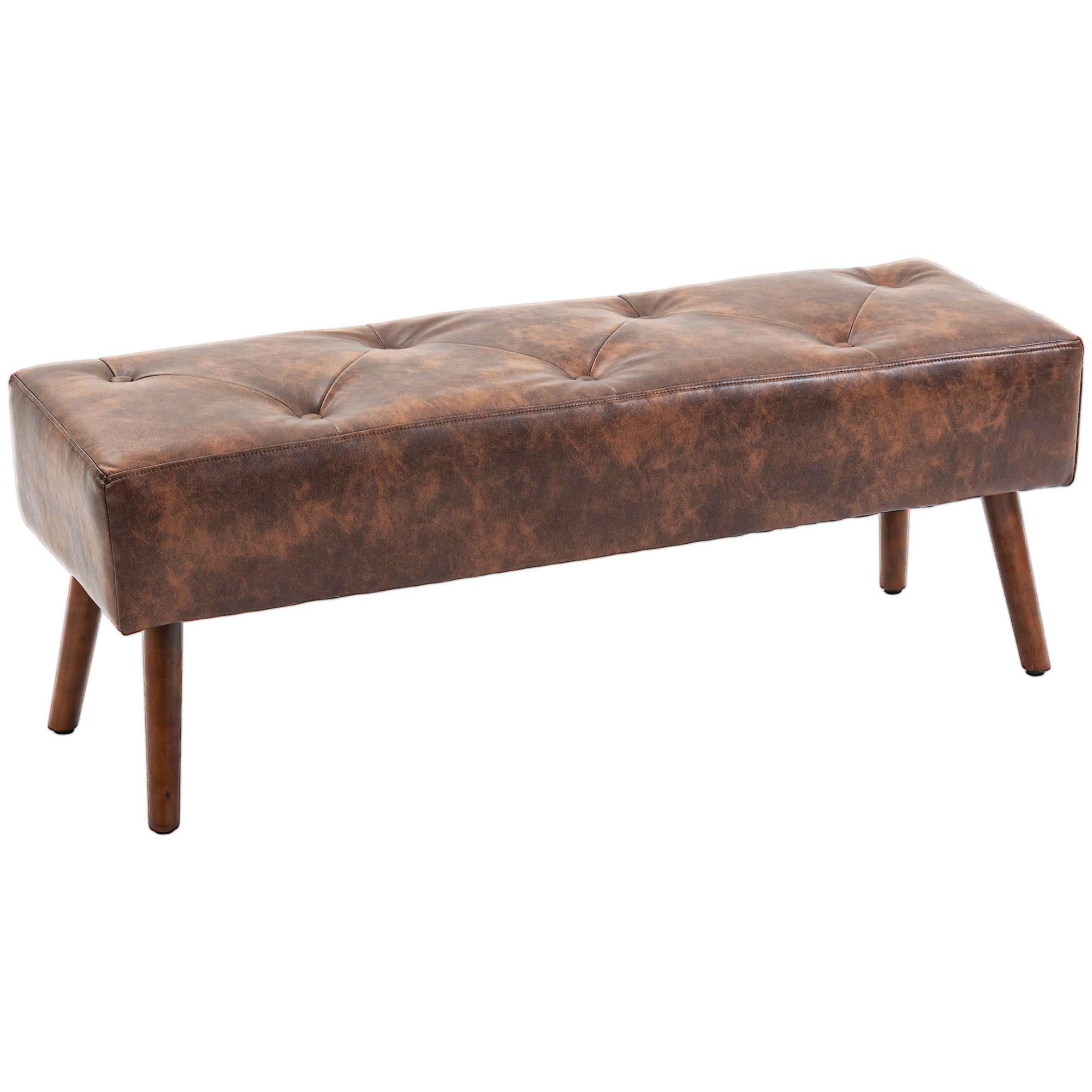 HOMCOM Bedroom Bench, End of Bed Bench with Button Tufted, PU Leather Upholstered Entryway Bench with Wood Legs, Brown
