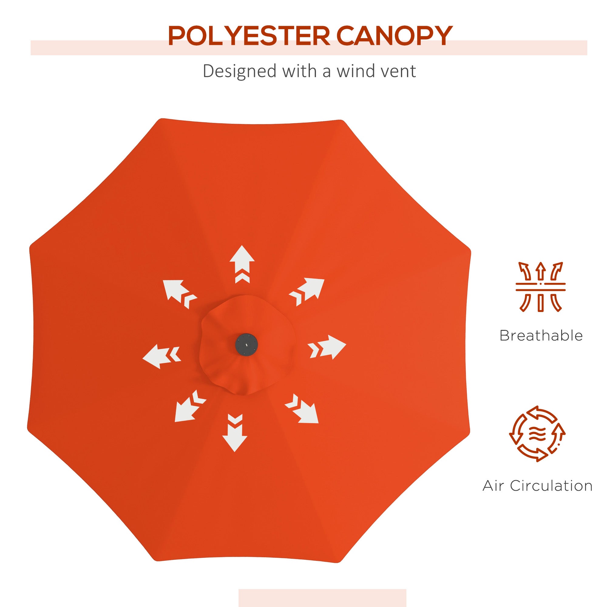 Outsunny 9ft Solar Patio Umbrella Outdoor Sunshade 24 LED Lights Tilt Canopy Orange