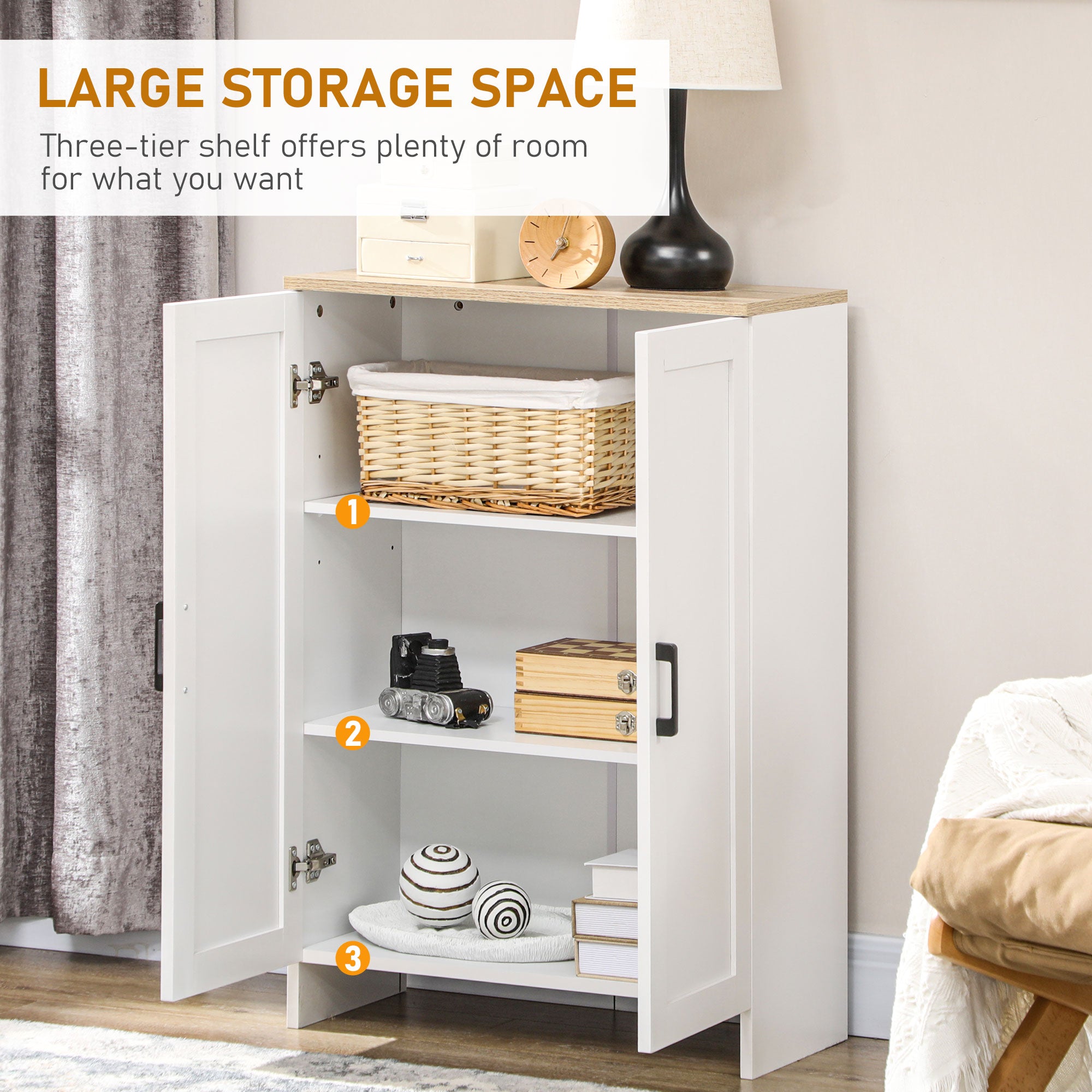 HOMCOM Modern Storage Cabinet with Doors and Adjustable Shelf for Kitchen, Living room, 23.6" x 11.8" x 35.4", White