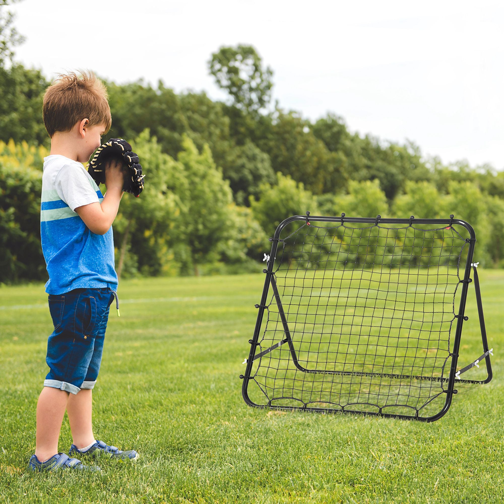 HOMCOM Volleyball Rebounder Net Football Training Aid Kickback Target Play Black