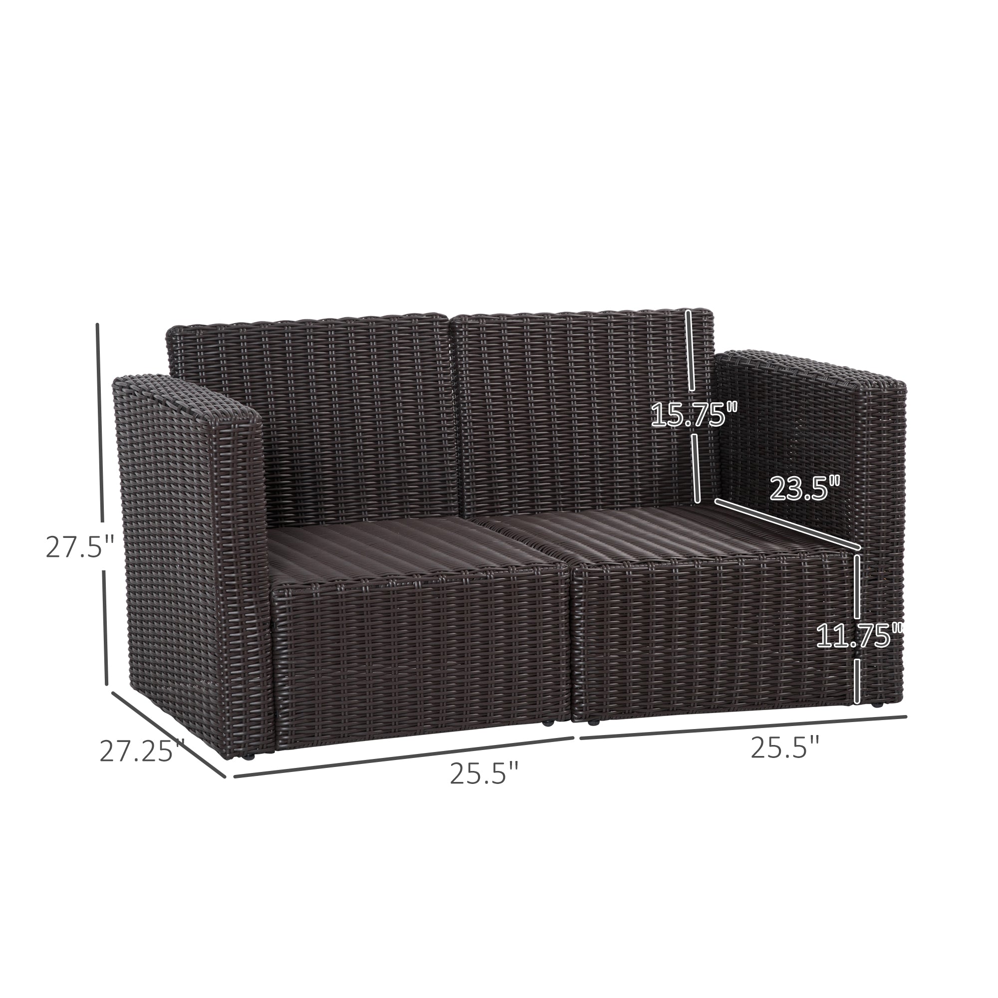 Outsunny 2 Pieces Patio Furniture Set Outdoor Loveseat Wicker Corner Sofa Set Outdoor Freely Combination PE Rattan Furniture, W/ Curved Armrests & Padded Cushion for Balcony, Garden, Lawn, Dark Blue