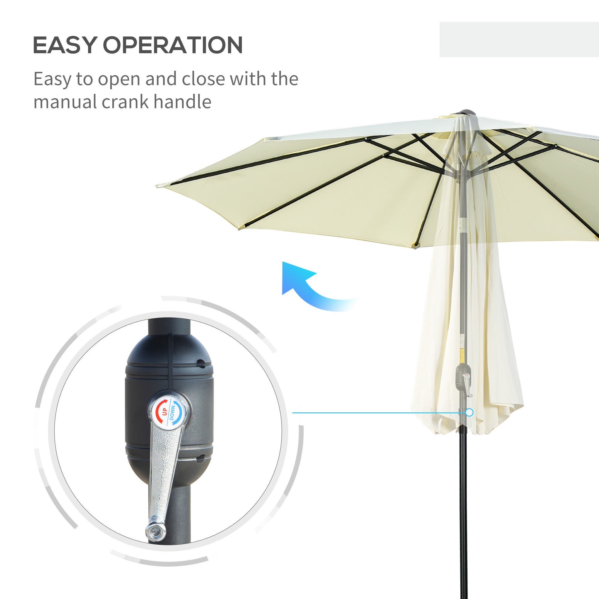 Outsunny 10' x 8' Round Market Umbrella, Patio Umbrella, Outdoor Parasol with Crank Handle, Tilt for Garden, Bench, Lawn, Beige
