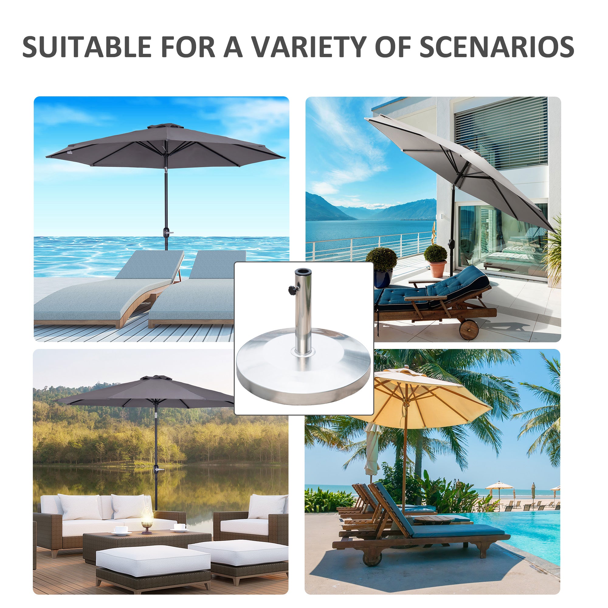 Outsunny 19" Round Patio Umbrella Stand, Stainless Steel Base Stand Holder, Silver