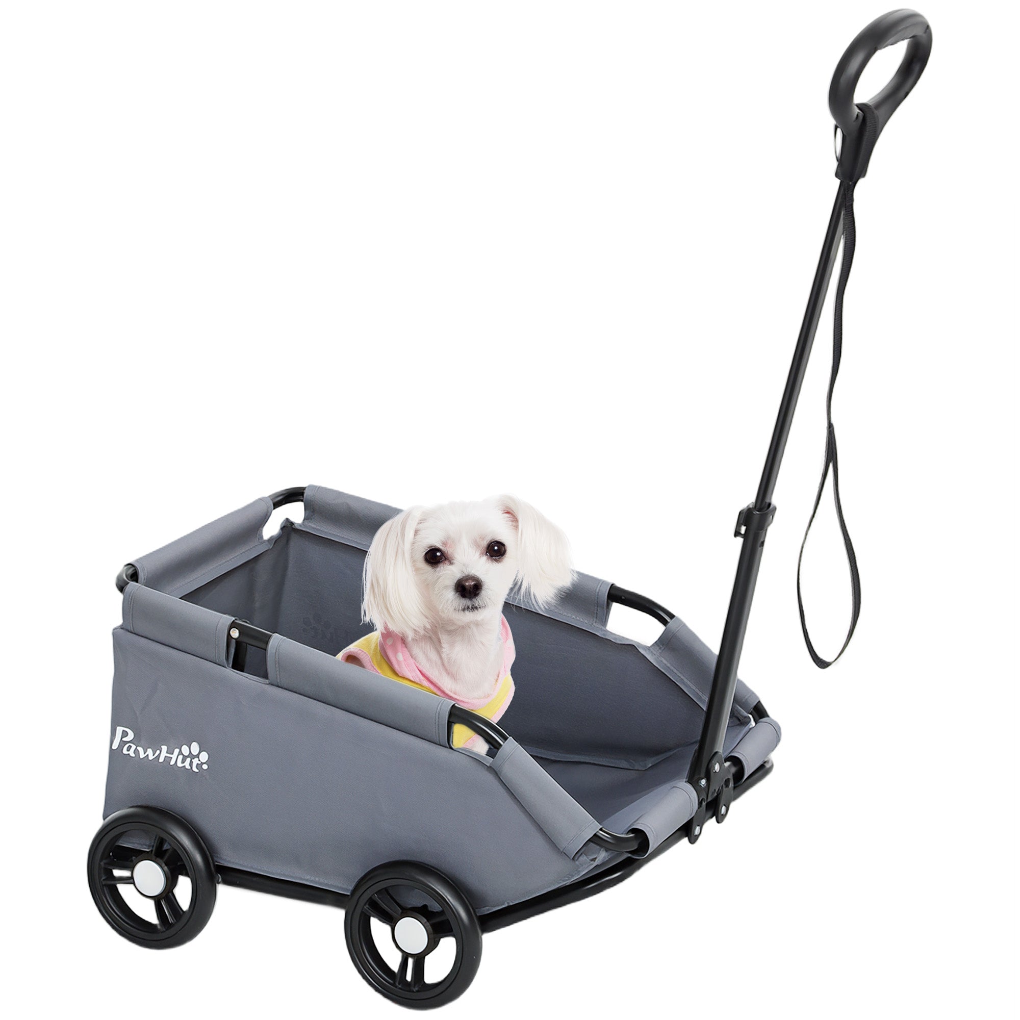 PawHut 4 Wheels Folding Lightweight Pet Stroller with Universal Handle Rod, Storage Bag, Washable Cushion for Miniature Dogs