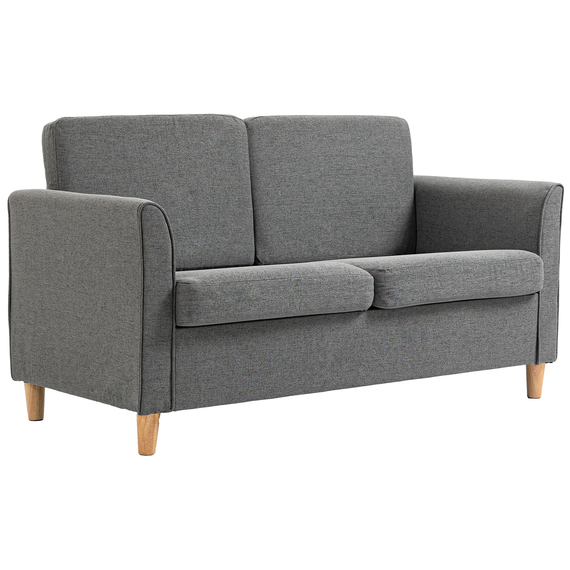 HOMCOM 2-Seat Sofa Two-Seater Couch with Armrests and Wood Legs for Living Room, Bedroom, Grey